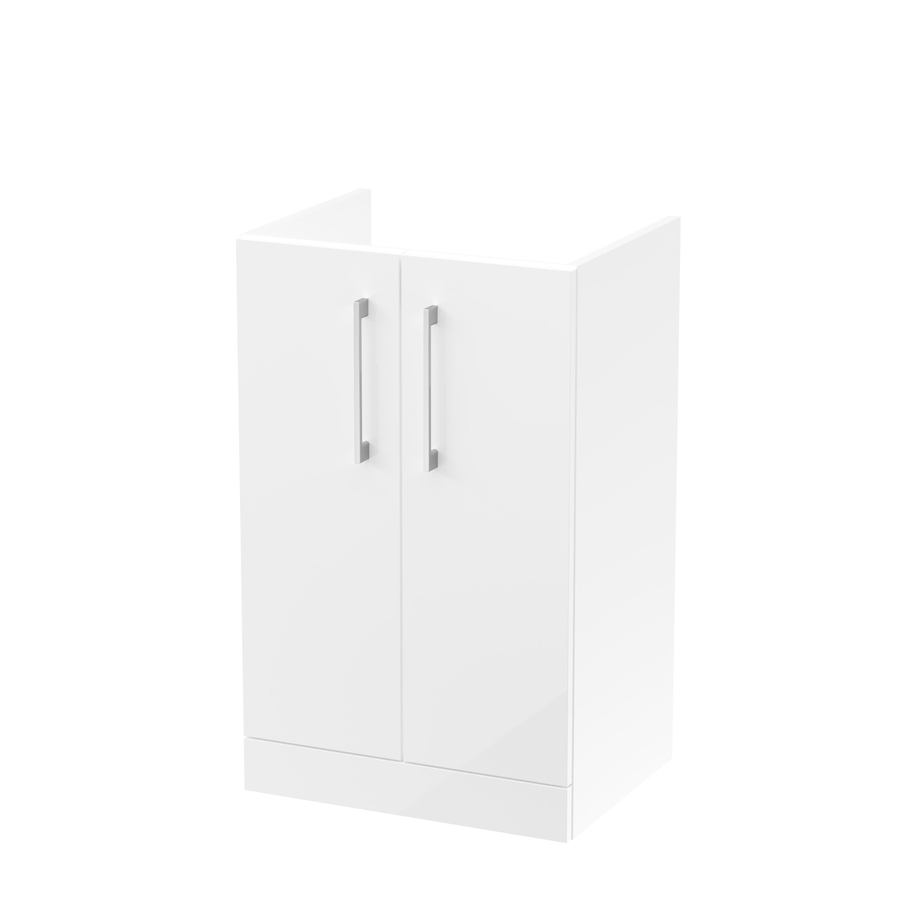 Hudson Reed Arno Floor Standing Vanity Unit, Durable 2 Soft Close Door Bathroom Sink Vanity Unit with Shelf in Gloss White, 500mm