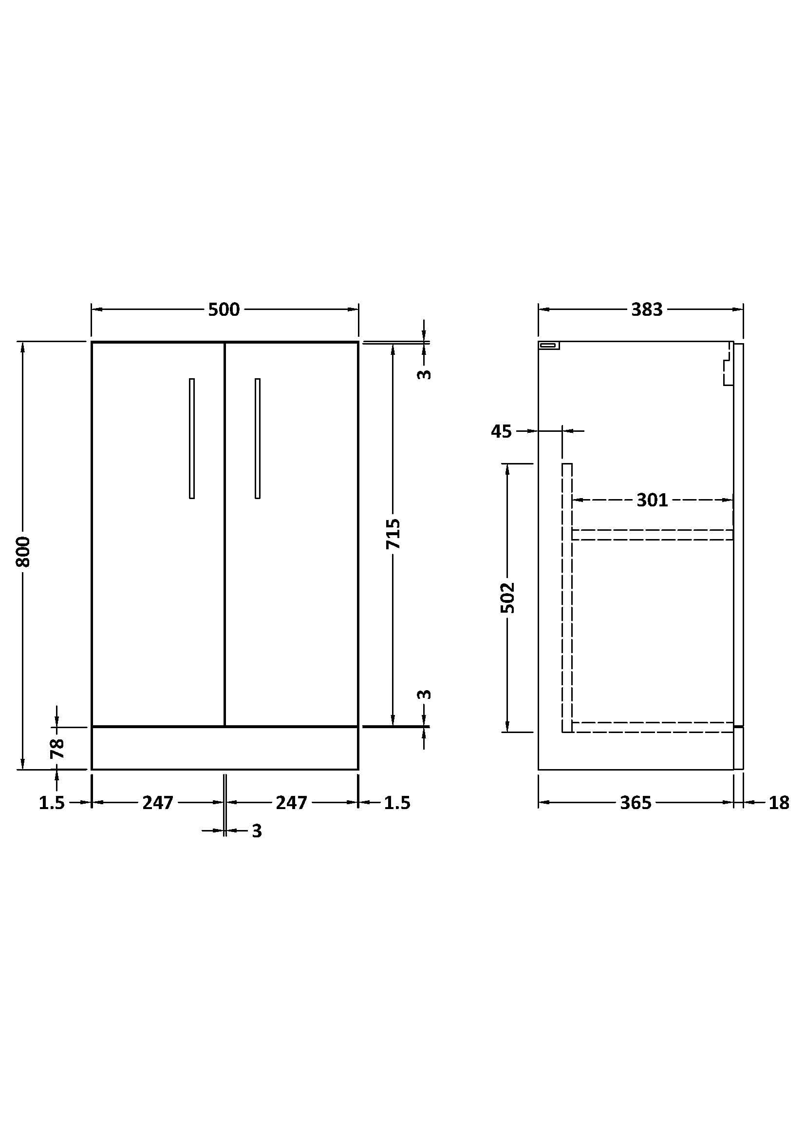 Hudson Reed Arno Floor Standing Vanity Unit, Durable 2 Soft Close Door Bathroom Sink Vanity Unit with Shelf in Gloss White, 500mm