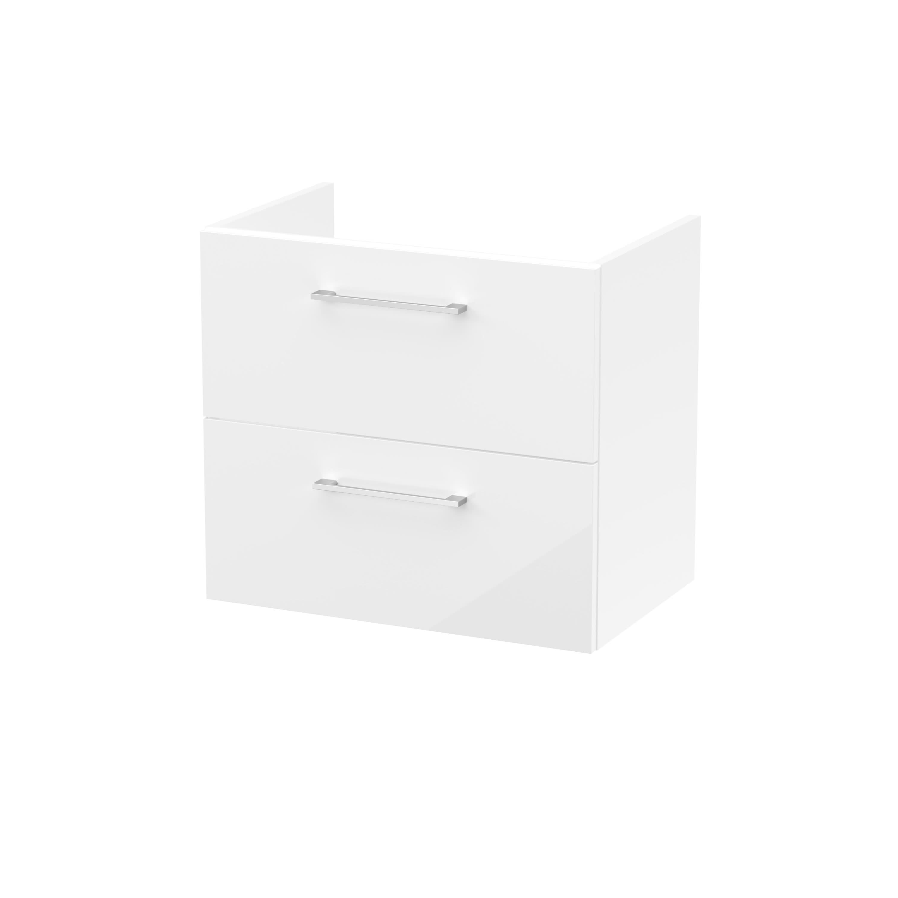 Hudson Reed Arno Wall Hung Vanity Unit, Durable 2 Soft-Close Drawers with D-Shape Handles Vanity Unit for Modern Bathroom or Cloakroom in Gloss White Finish, 600mm