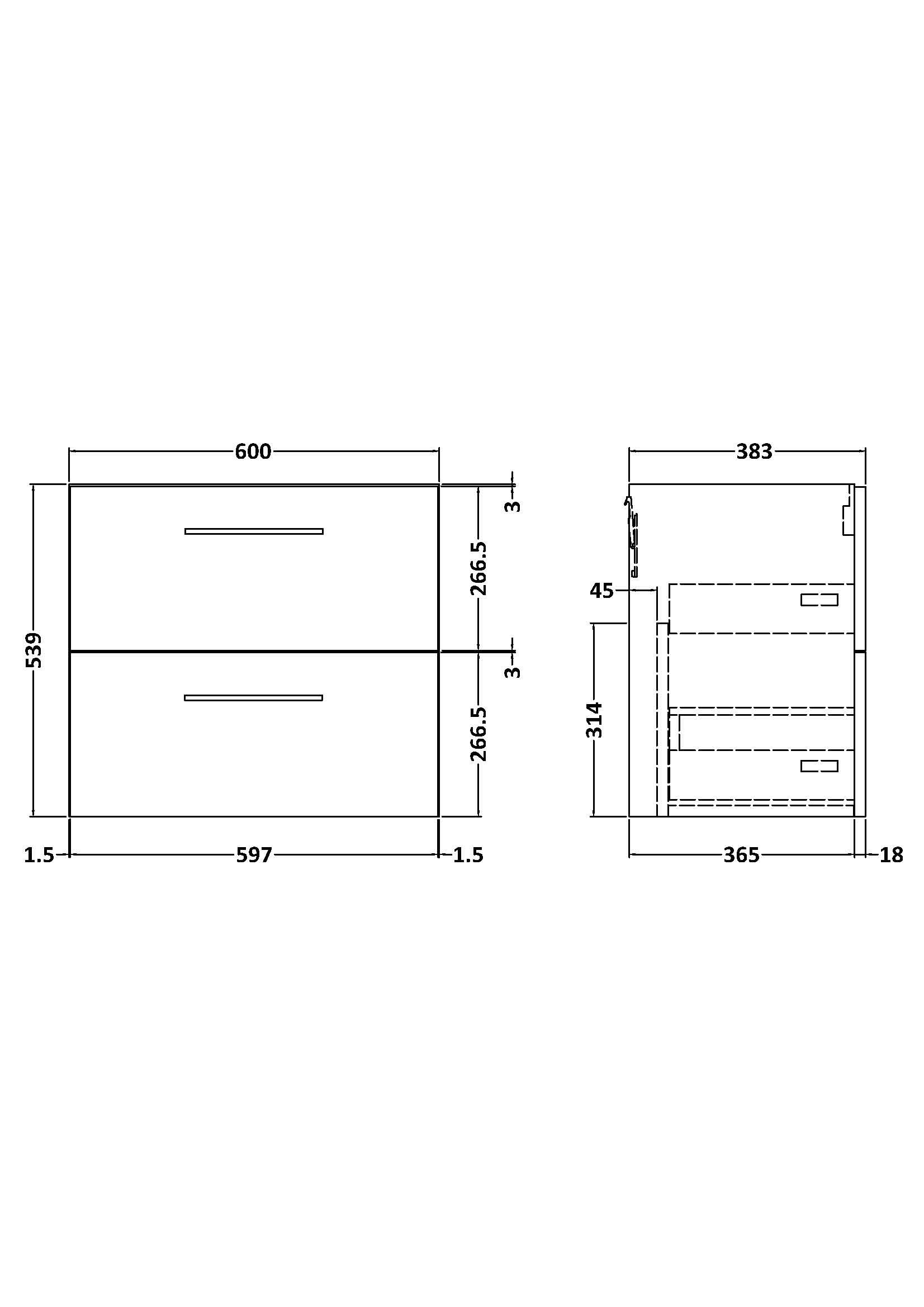 Hudson Reed Arno Wall Hung Vanity Unit, Durable 2 Soft-Close Drawers with D-Shape Handles Vanity Unit for Modern Bathroom or Cloakroom in Gloss White Finish, 600mm