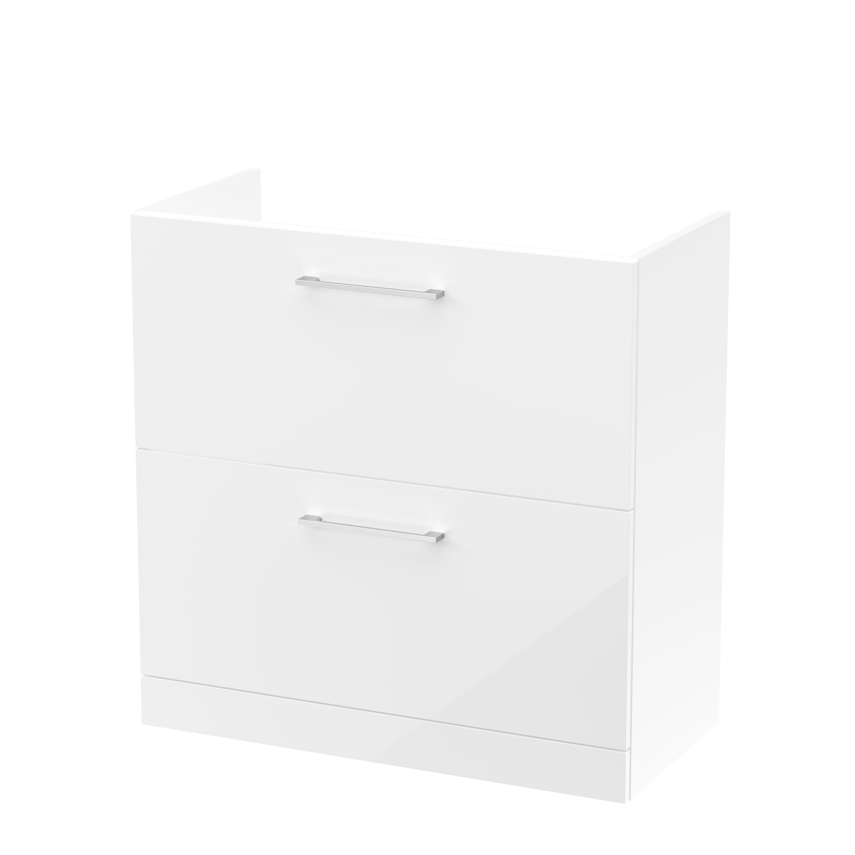 Hudson Reed Arno Floor Standing Vanity Unit, Durable 2 Soft Close Drawer Bathroom Sink Vanity Unit with Shelf in Gloss White, 800mm