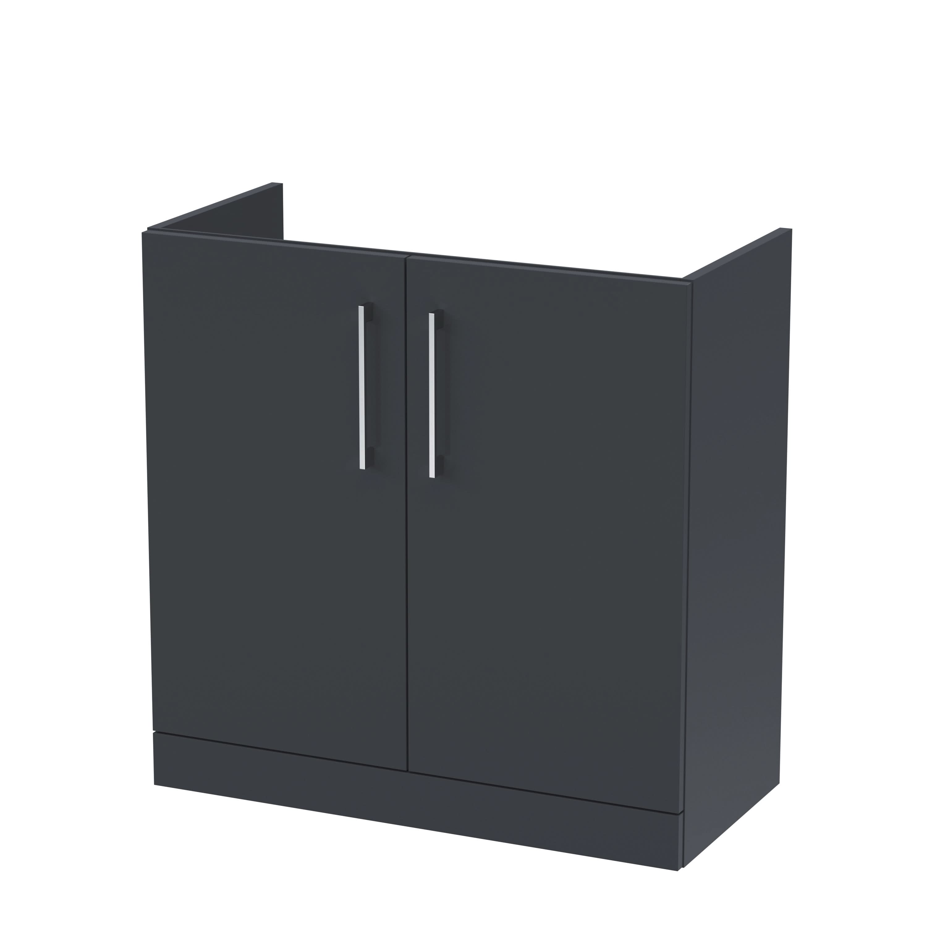 Hudson Reed Arno Floor Standing Vanity Unit, Durable 2 Soft Close Door Bathroom Sink Vanity Unit with Shelf in Soft Black, 800mm