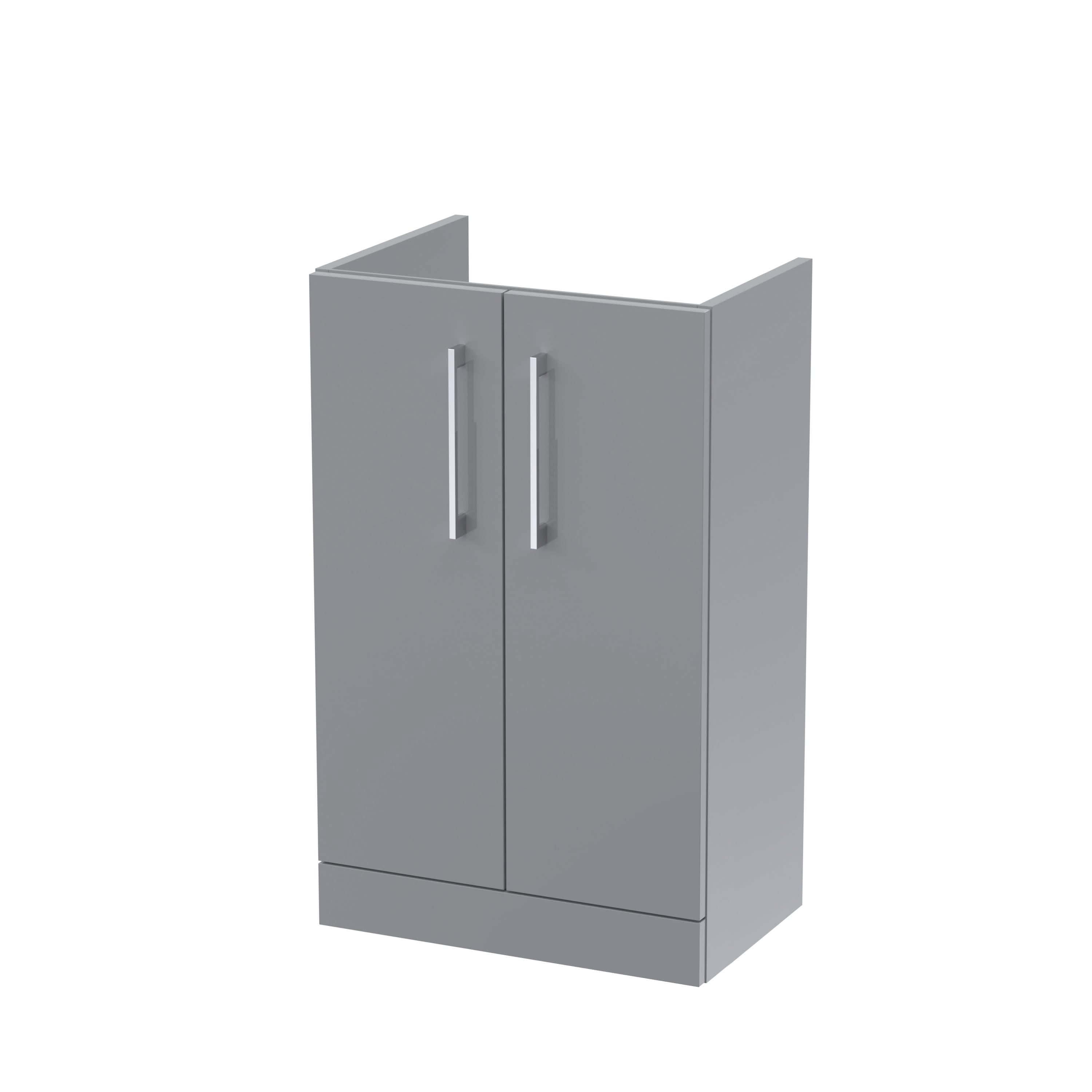 Hudson Reed Arno Compact Floor Standing Vanity Unit, Durable 2 Soft Close Door Bathroom Vanity Unit with Shelf in Satin Grey, 500mm