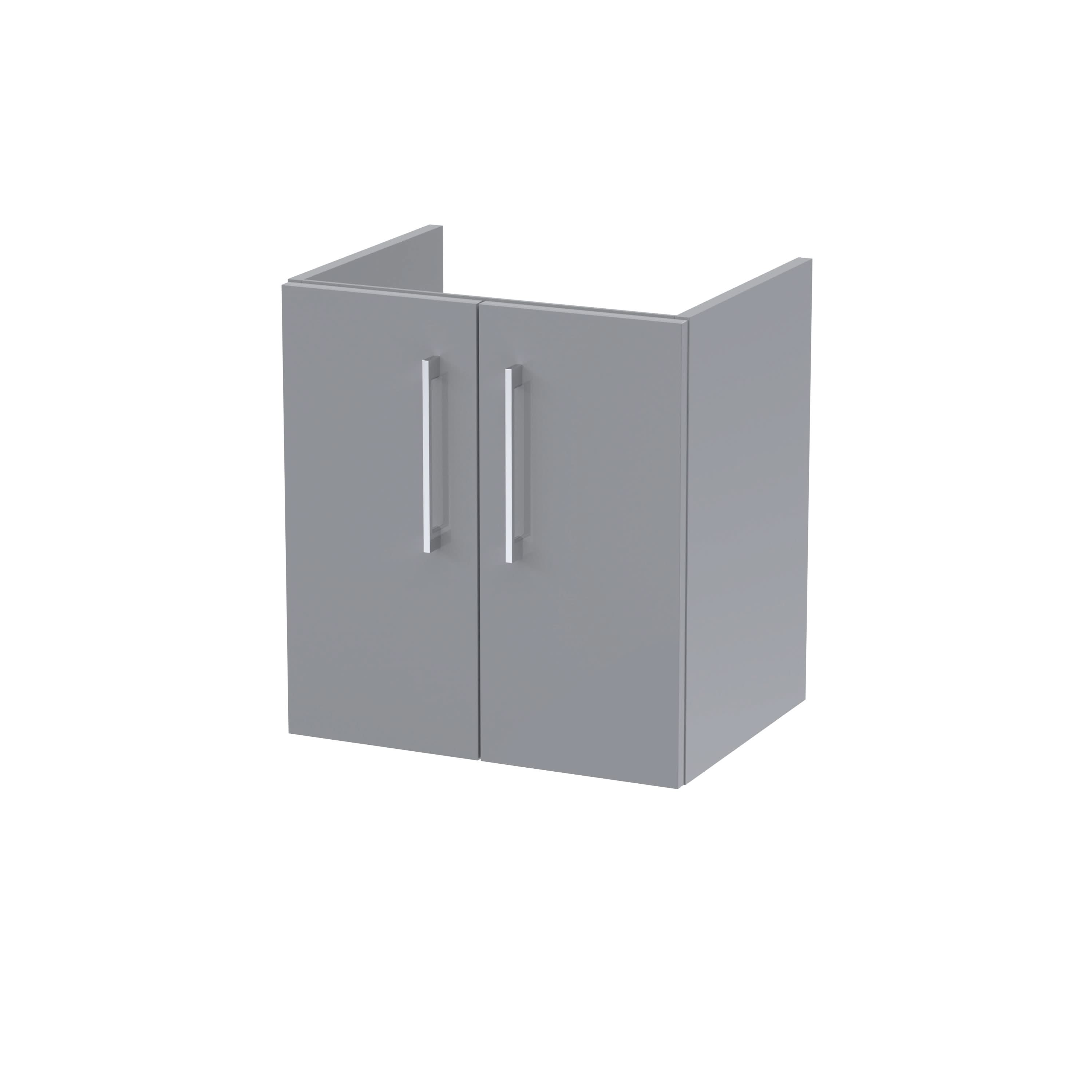 Hudson Reed Arno Wall Hung Vanity Unit, Durable 2 Soft Close Door Bathroom Sink Vanity Unit with Shelf in Satin Grey, 500mm