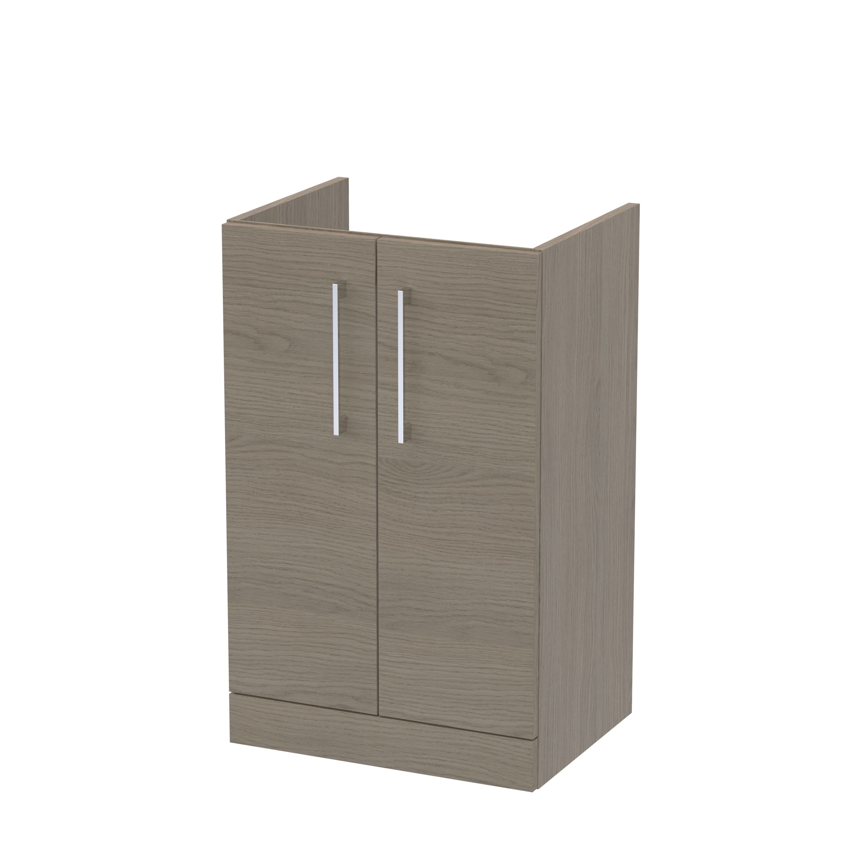 Hudson Reed Arno Compact Floor Standing Vanity Unit, Durable 2 Soft Close Door Bathroom Vanity Unit with Shelf in Solace Oak, 500mm