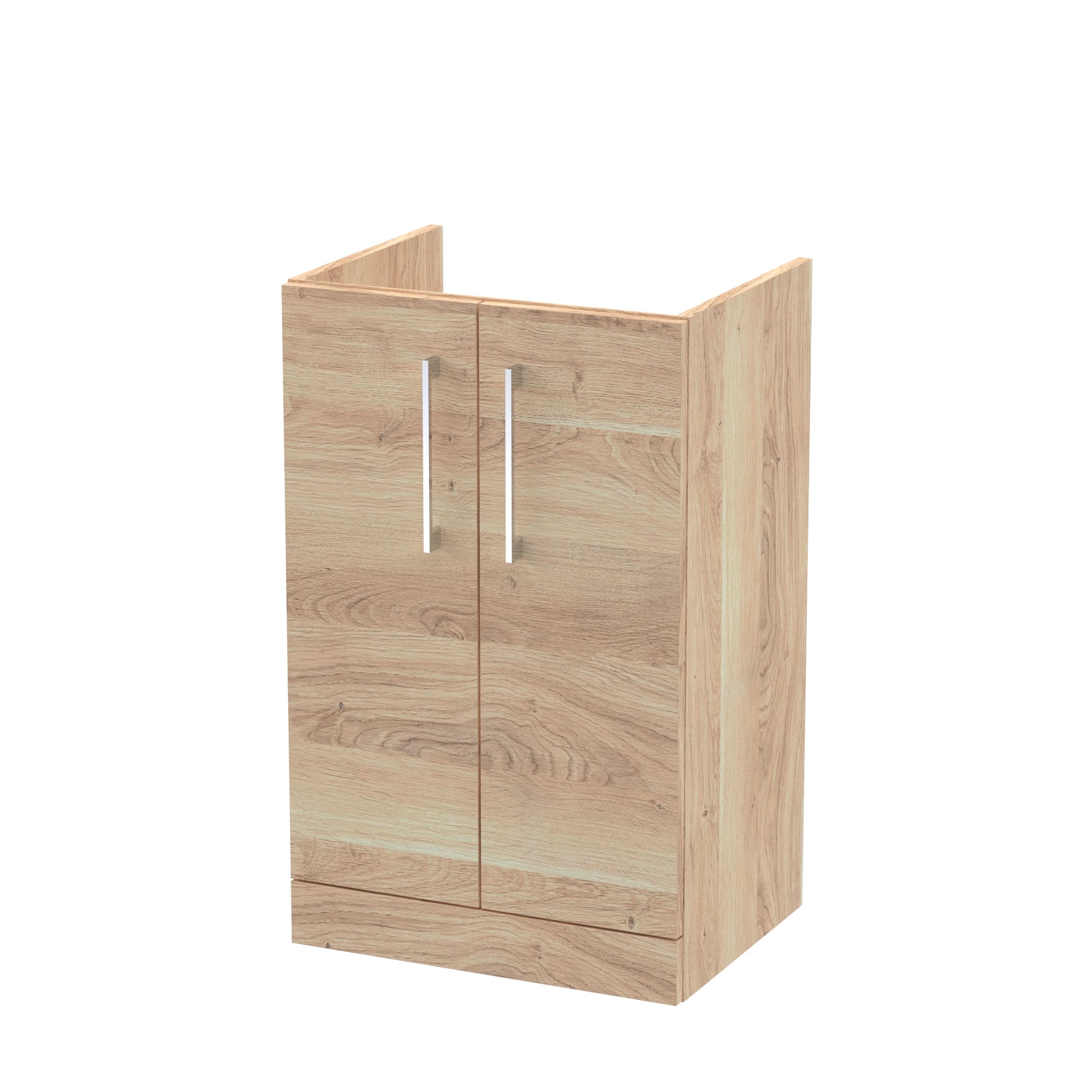 Hudson Reed Arno Compact Floor Standing Vanity Unit, Durable 2 Soft Close Door Bathroom Vanity Unit with Shelf in Bleached Oak, 500mm