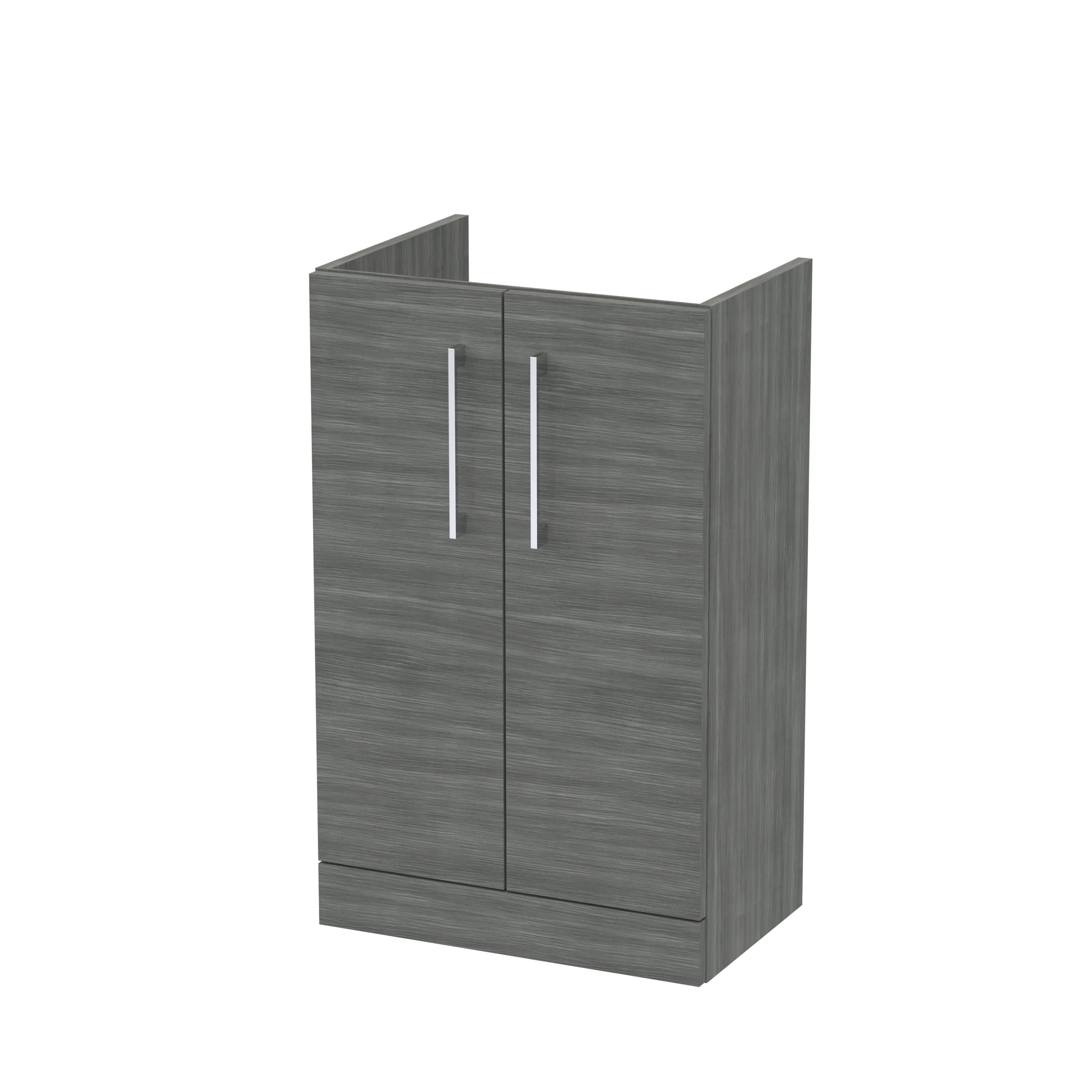 Hudson Reed Arno Compact Floor Standing Vanity Unit, Durable 2 Soft Close Door Bathroom Vanity Unit with Shelf in Anthracite Woodgrain, 500mm