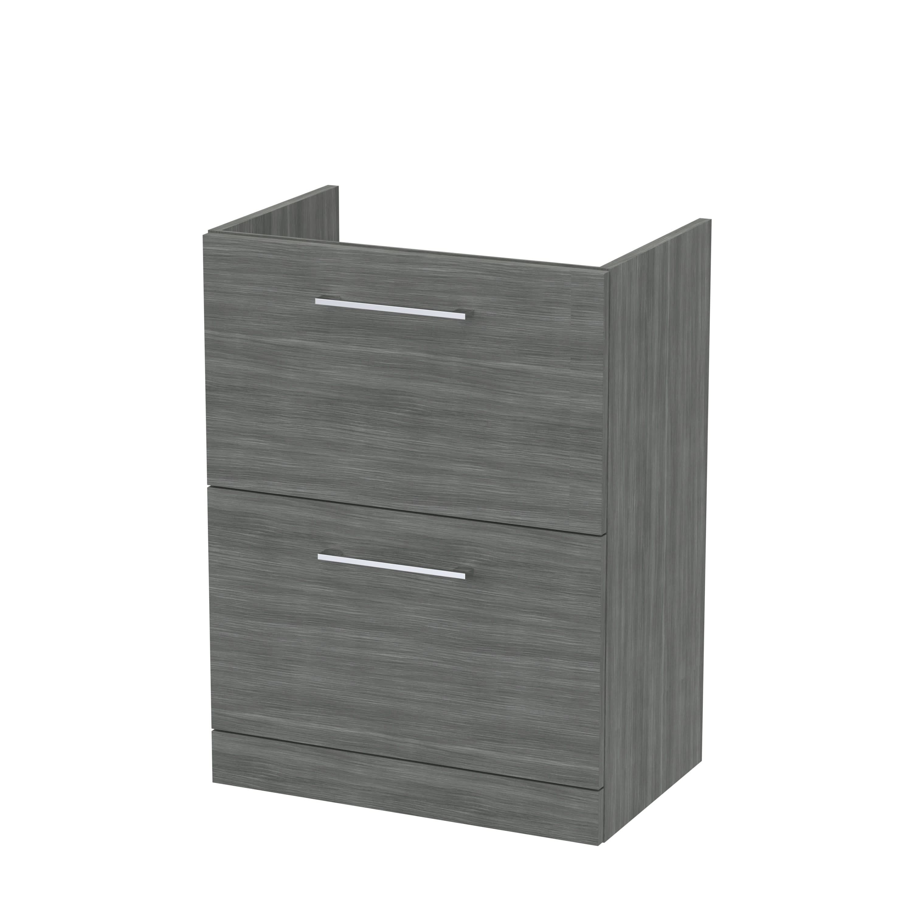 Hudson Reed Arno Floor Standing Vanity Unit, Durable 2 Soft Close Drawer Bathroom Sink Vanity Unit with Shelf in Anthracite Woodgrain, 600mm