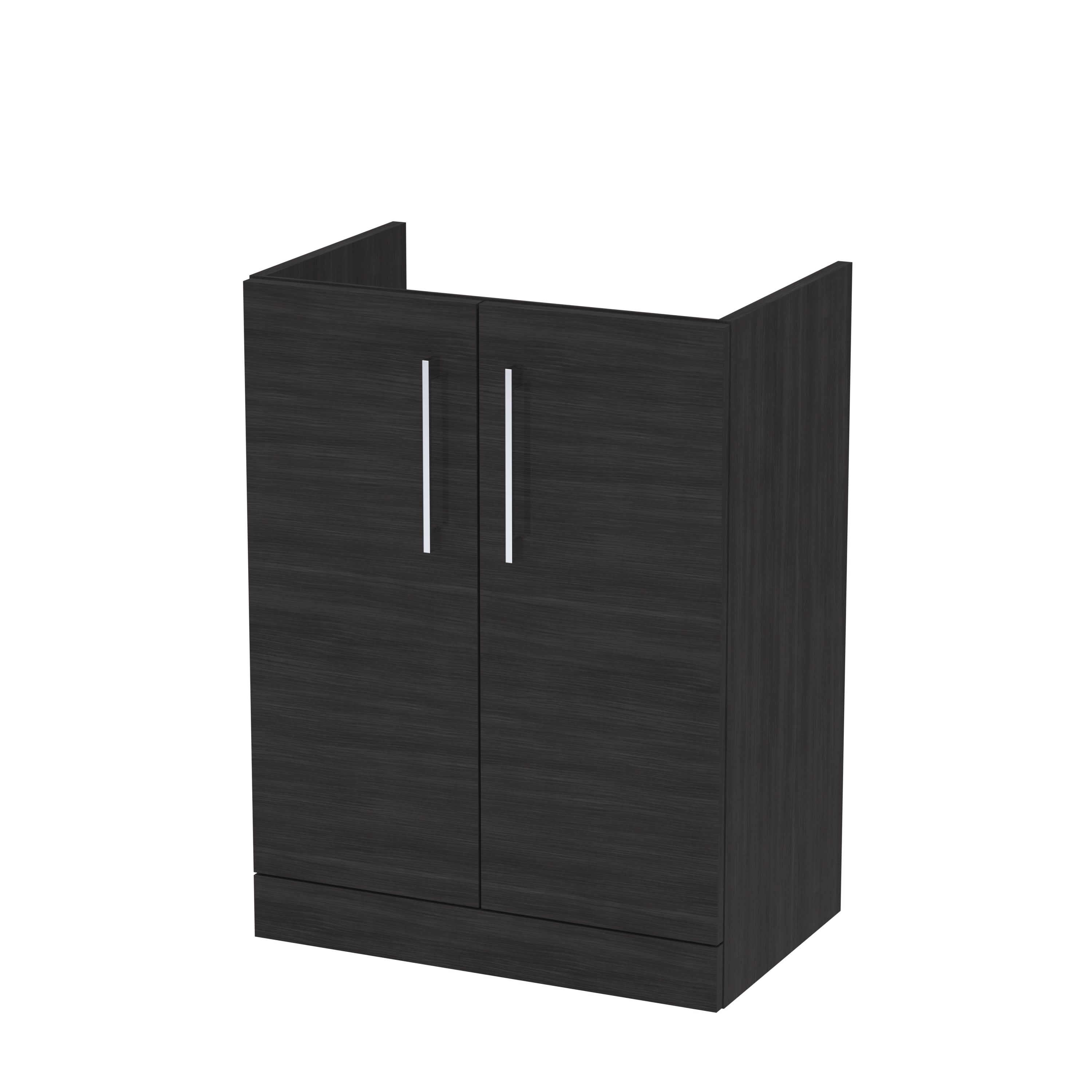 Hudson Reed Arno Floor Standing Vanity Unit, Durable 2 Soft Close Door Bathroom Sink Vanity Unit with Shelf in Charcoal Black, 600mm