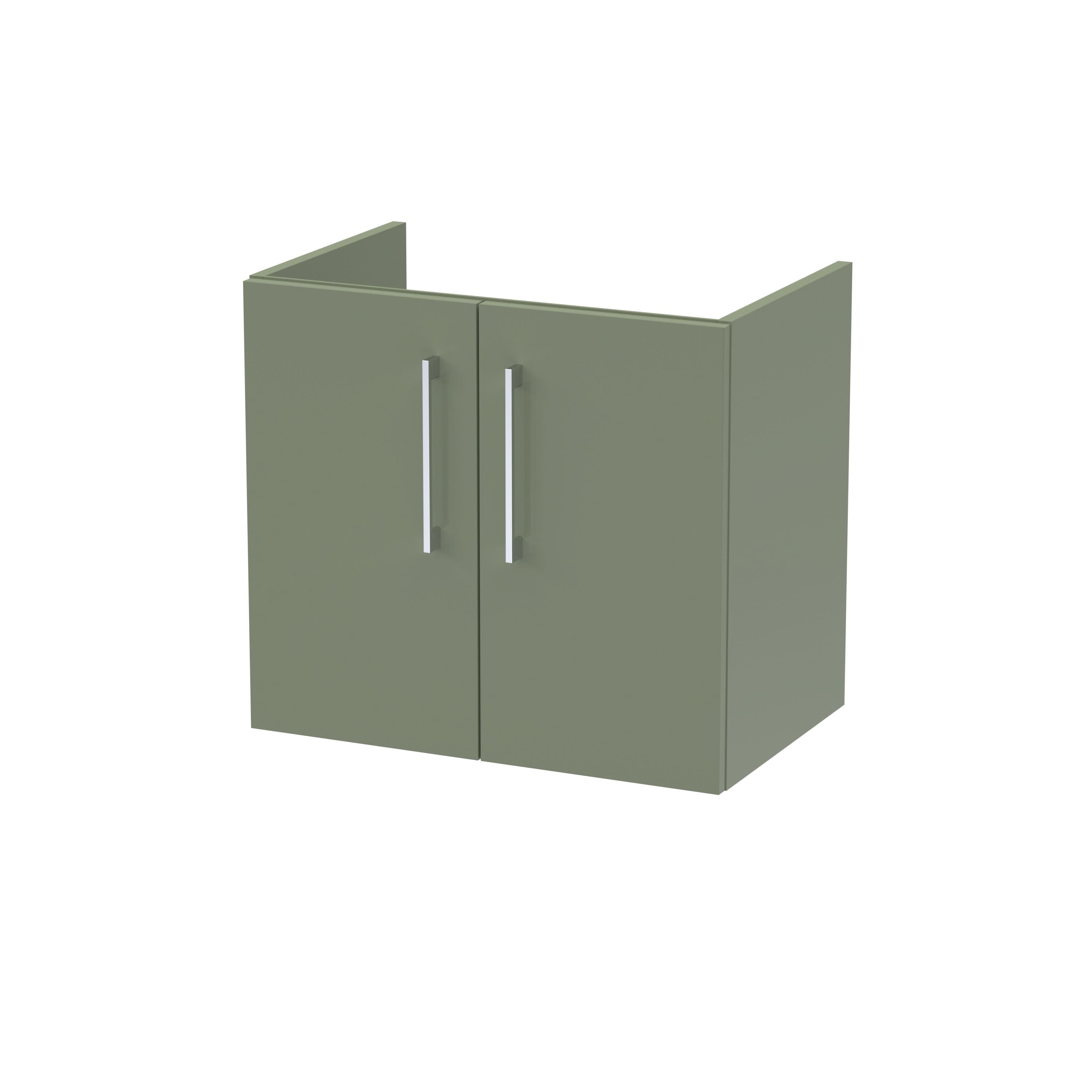 Hudson Reed Arno Wall Hung Vanity Unit, Durable 2 Soft-Close Doors with D-Shape Handles Vanity Unit for Modern Bathroom or Cloakroom in Satin Green Finish, 600mm