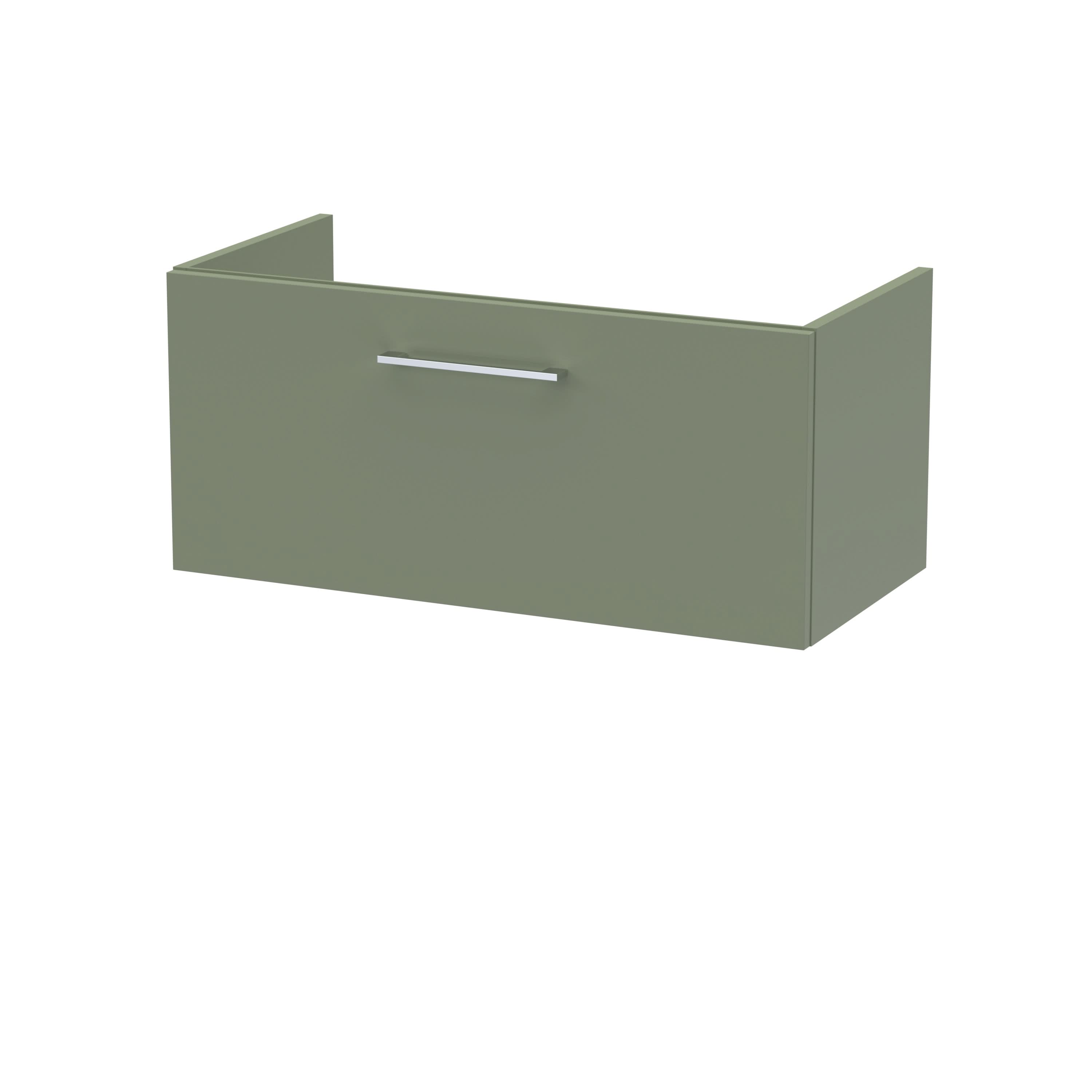 Hudson Reed Arno Wall Hung Vanity Unit, Durable Single Soft-Close Drawer with D-Shape Handle Vanity Unit for Modern Bathroom Setups in Satin Green Finish, 800mm