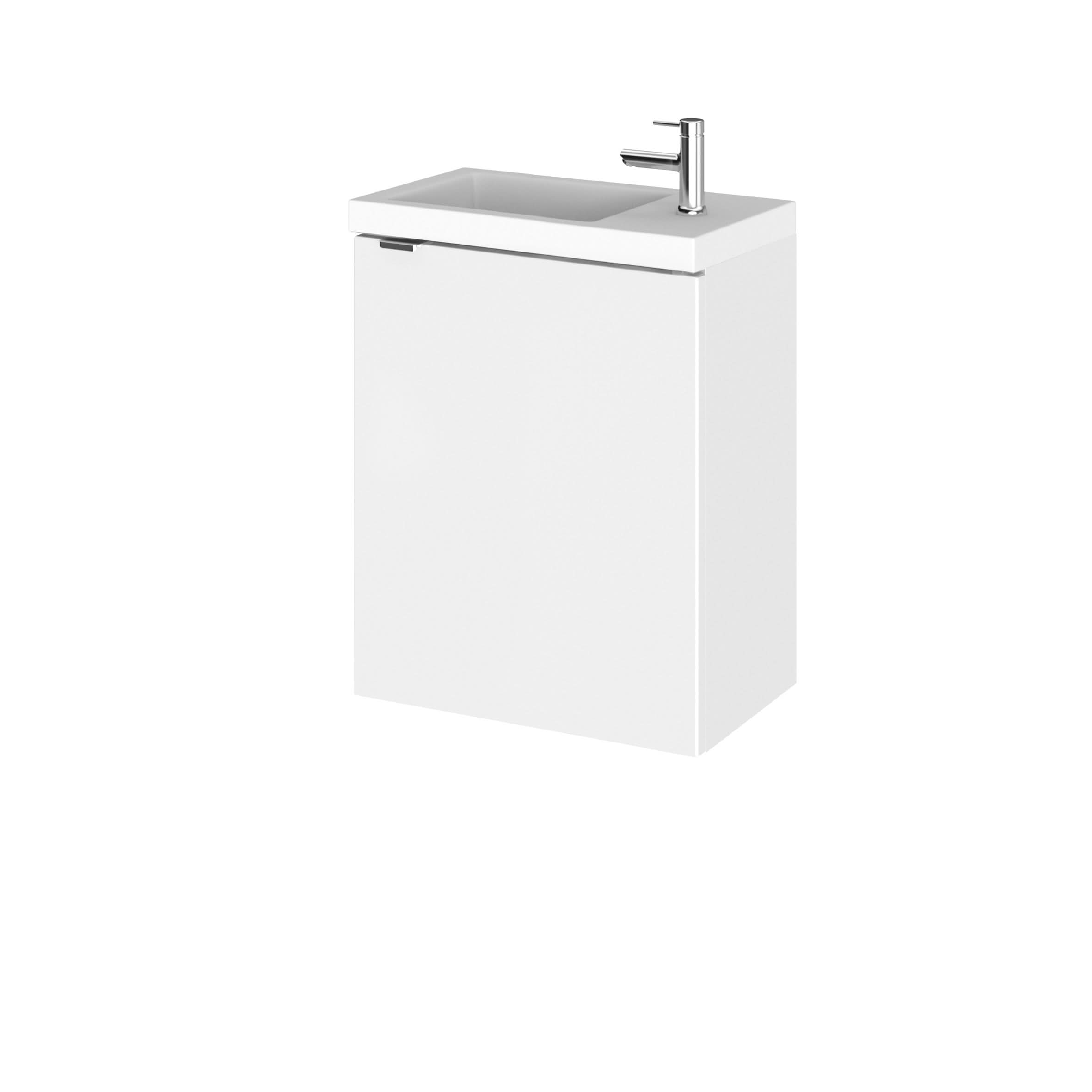 Hudson Reed Fusion Wall Hung Vanity Unit with Basin, Durable 1 Door Soft Close Cabinet Vanity Unit with Basin for Modern Compact Bathroom in Gloss White Finish, 400mm