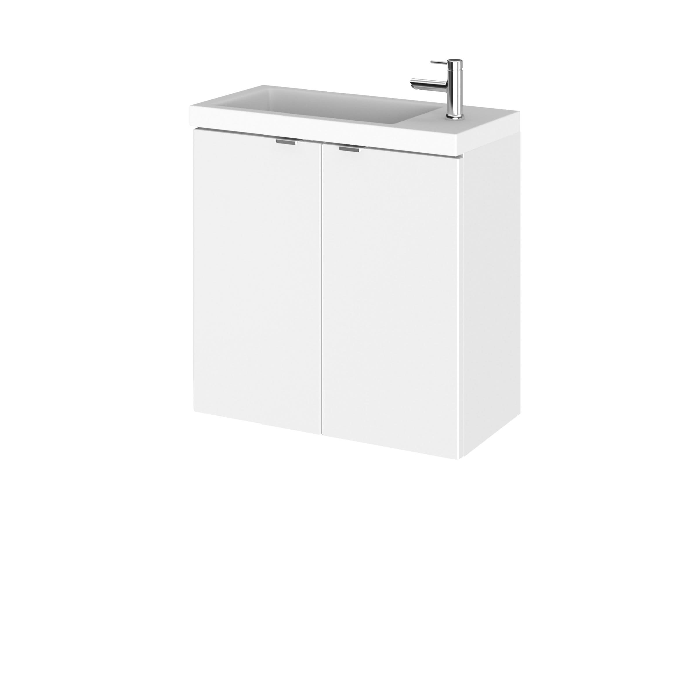 Hudson Reed Fusion Wall Hung Vanity Unit with Basin, Durable 2 Door Soft Close Cabinet Vanity Unit with Basin for Modern Compact Bathroom in Gloss White Finish, 500mm