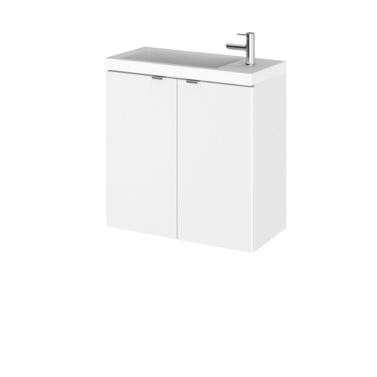 Hudson Reed Fusion Wall Hung Vanity Unit with Basin, Durable 2 Door Soft Close Cabinet Vanity Unit with Basin for Modern Compact Bathroom in Gloss White Finish, 500mm