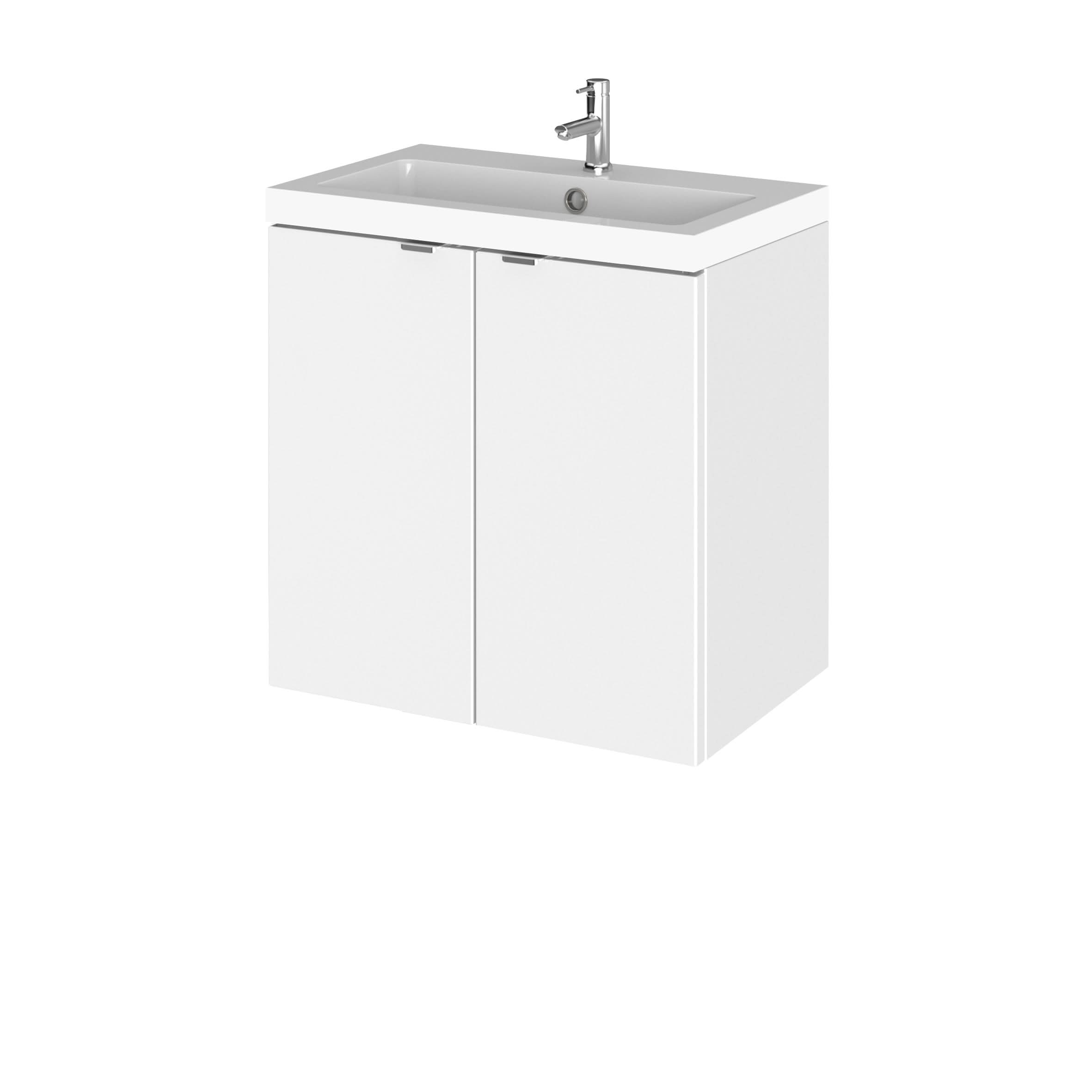 Hudson Reed Fusion Wall Hung Vanity Unit, Durable Double Soft Close Doors with Wrapover Handle Cabinet Vanity Unit for Modern Bathroom in Gloss White Finish, 500mm