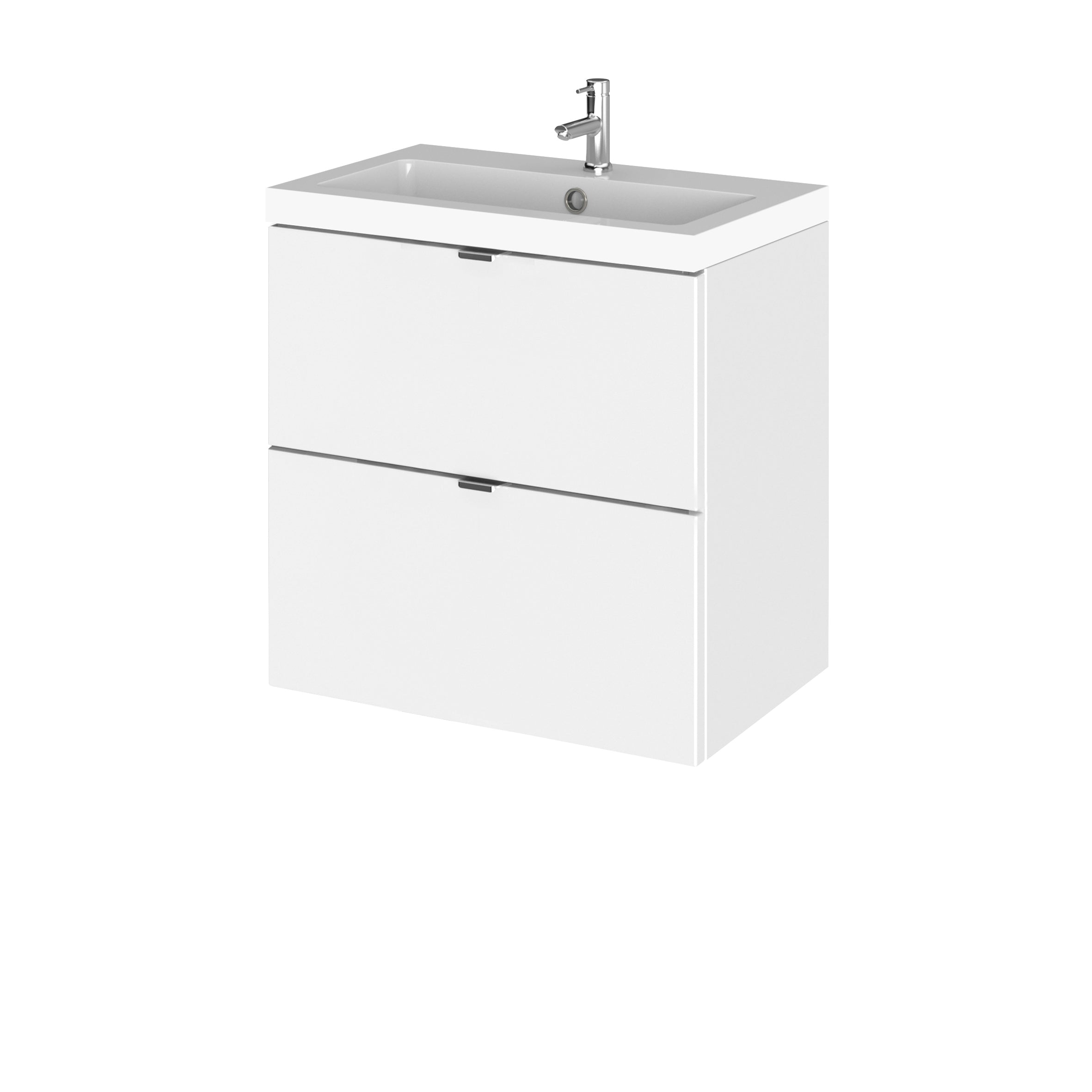 Hudson Reed Fusion Wall Hung 2 Soft Close Drawer Vanity Unit without Basin, Modern Bathroom Furniture in Gloss White Finish, 500mm