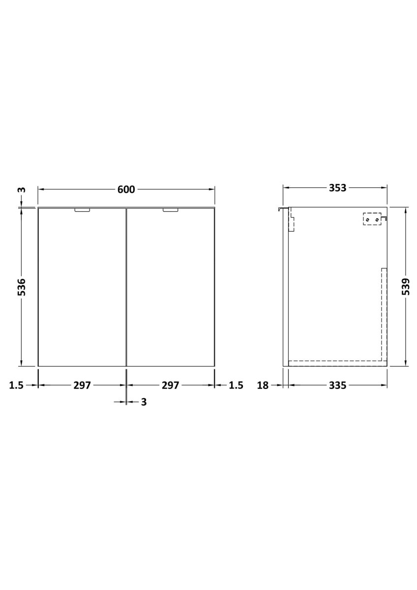 Hudson Reed Fusion Wall Hung 2 Soft Close Door Vanity Unit without Basin, Modern Bathroom Furniture in Gloss White, 600mm