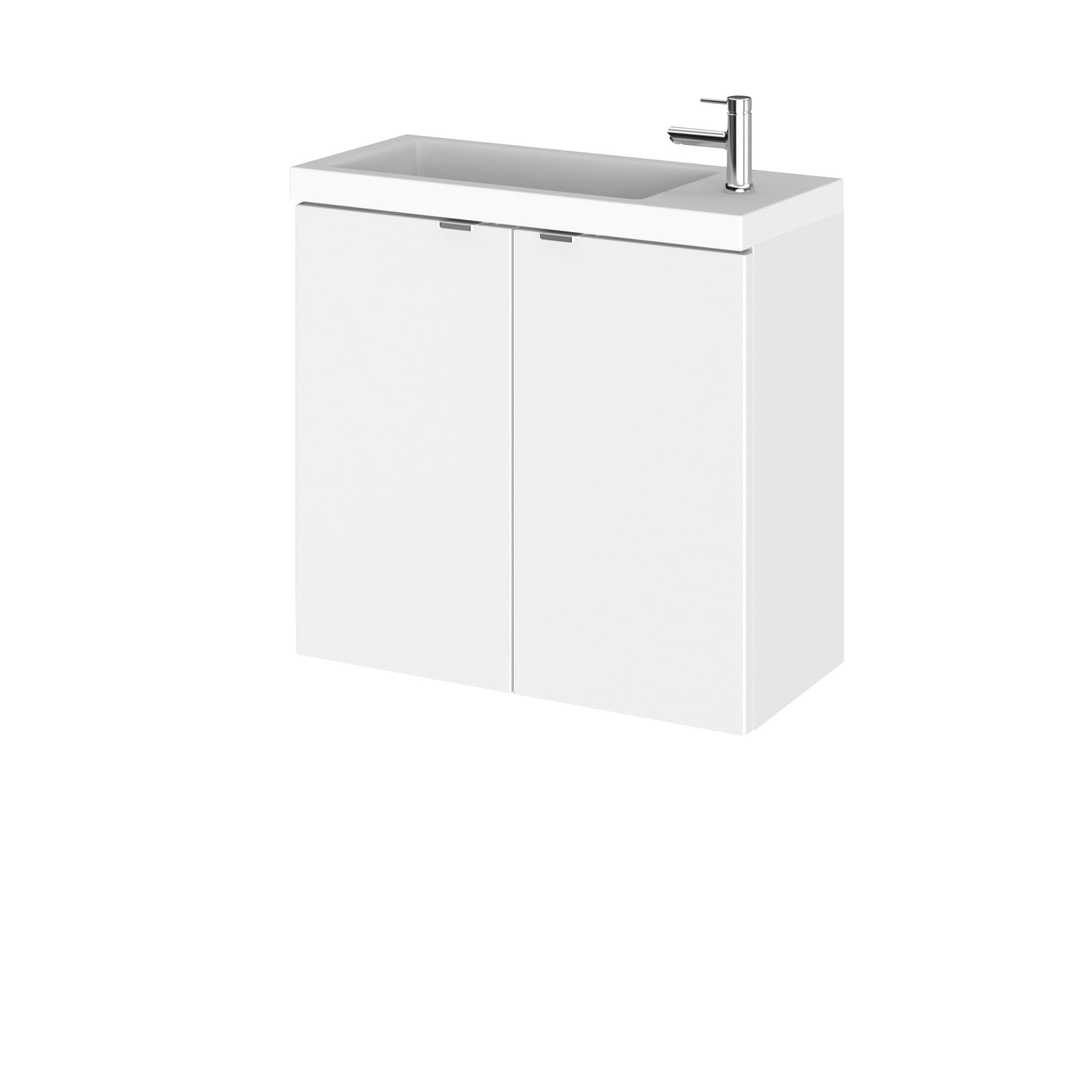 Hudson Reed Fusion Wall Hung Vanity Unit with Compact Basin, Durable 2 Soft-Close Doors with Modern Wrapover Handles Vanity Unit in Gloss White Finish, 600mm