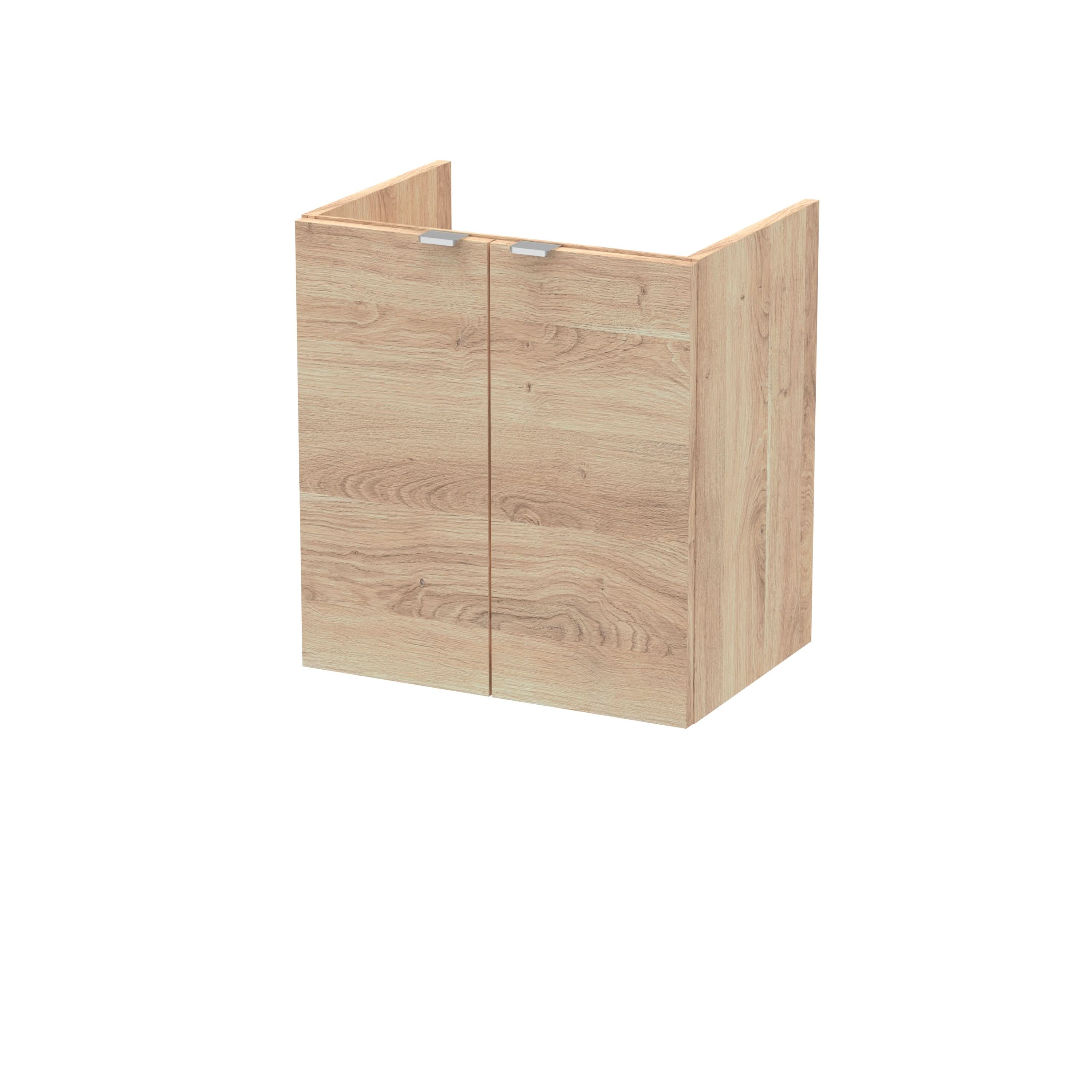 Hudson Reed Wall Hung Vanity Unit with 2 Soft Close Door, Modern Bathroom Sink Vanity Cabinet in Bleached Oak, 500mm (355MM)