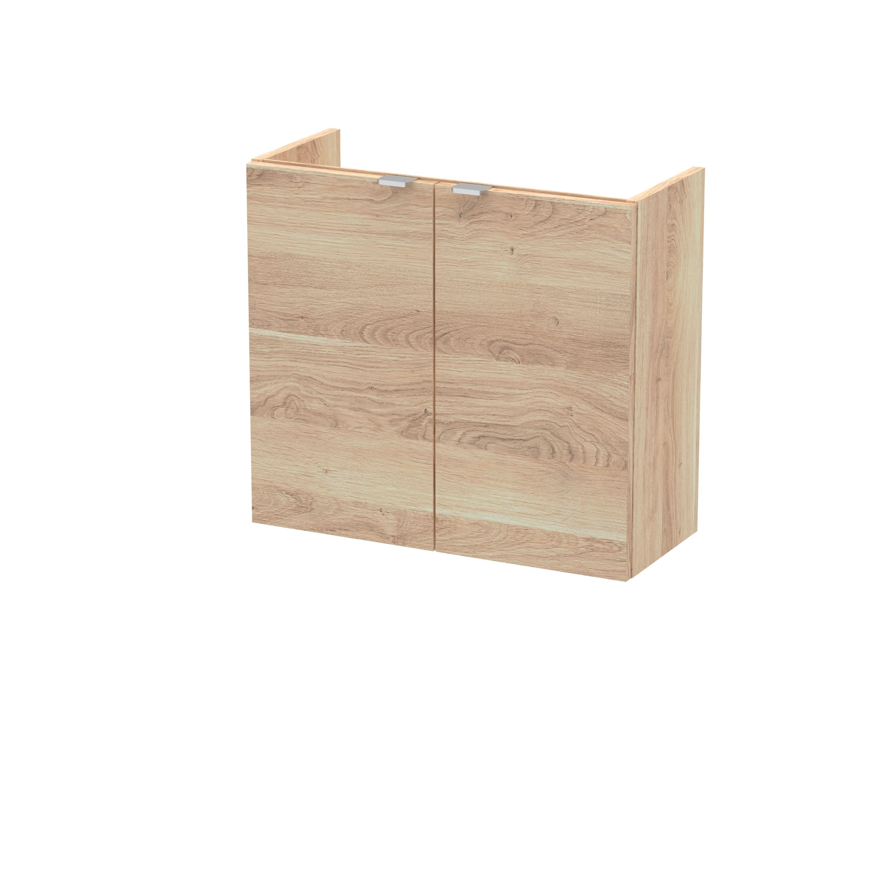 Hudson Reed Fusion Wall Hung Vanity Unit with Compact Basin, Durable 2 Soft-Close Doors with Modern Wrapover Handles Vanity Unit in Bleached Oak Finish, 600mm