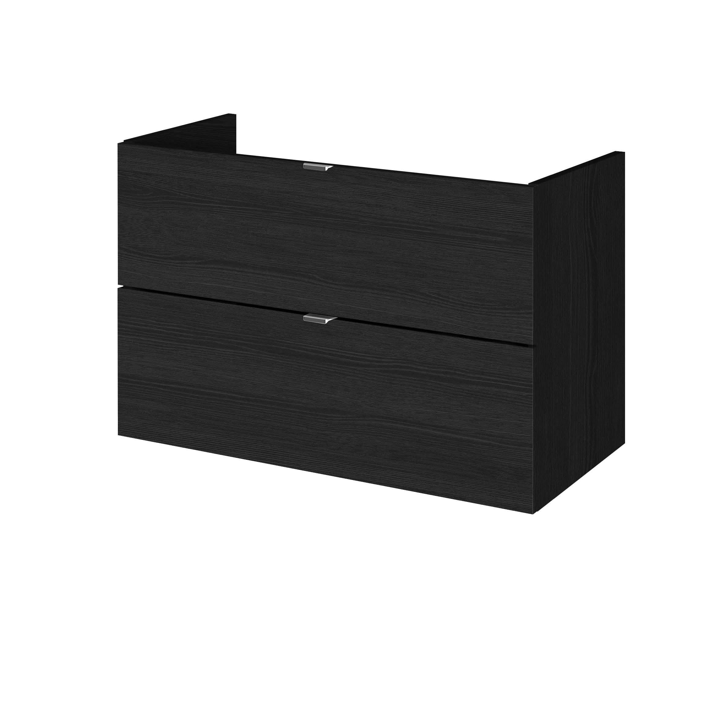 Hudson Reed Fusion Wall Hung Vanity Unit, Durable Double Soft Close Drawers with Wrapover Handle Cabinet Vanity Unit for Modern Bathroom in Hacienda Black Finish, 800mm