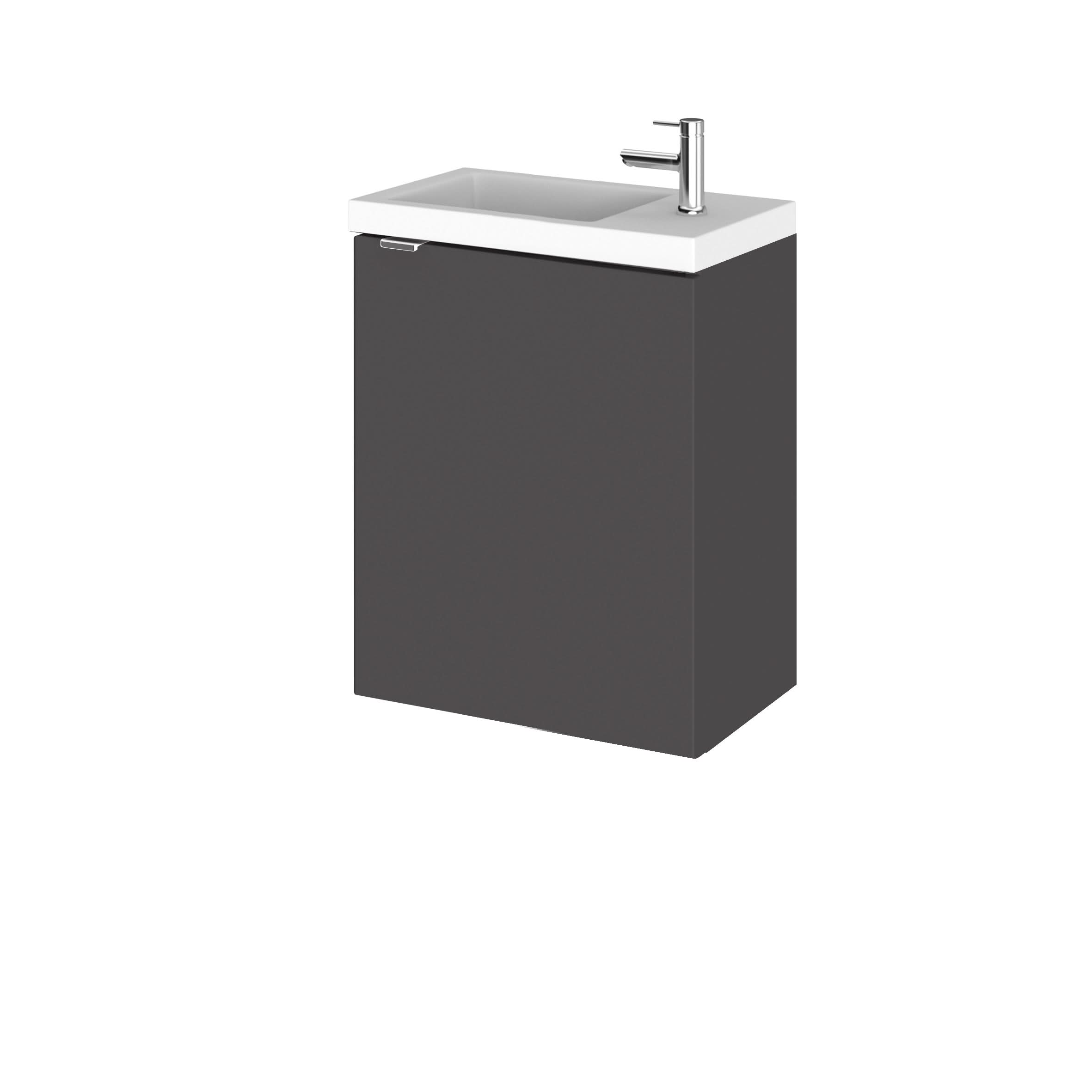 Hudson Reed Fusion Wall Hung Vanity Unit with Basin, Durable 1 Door Soft Close Cabinet Vanity Unit with Basin for Modern Compact Bathroom in Gloss Grey Finish, 400mm