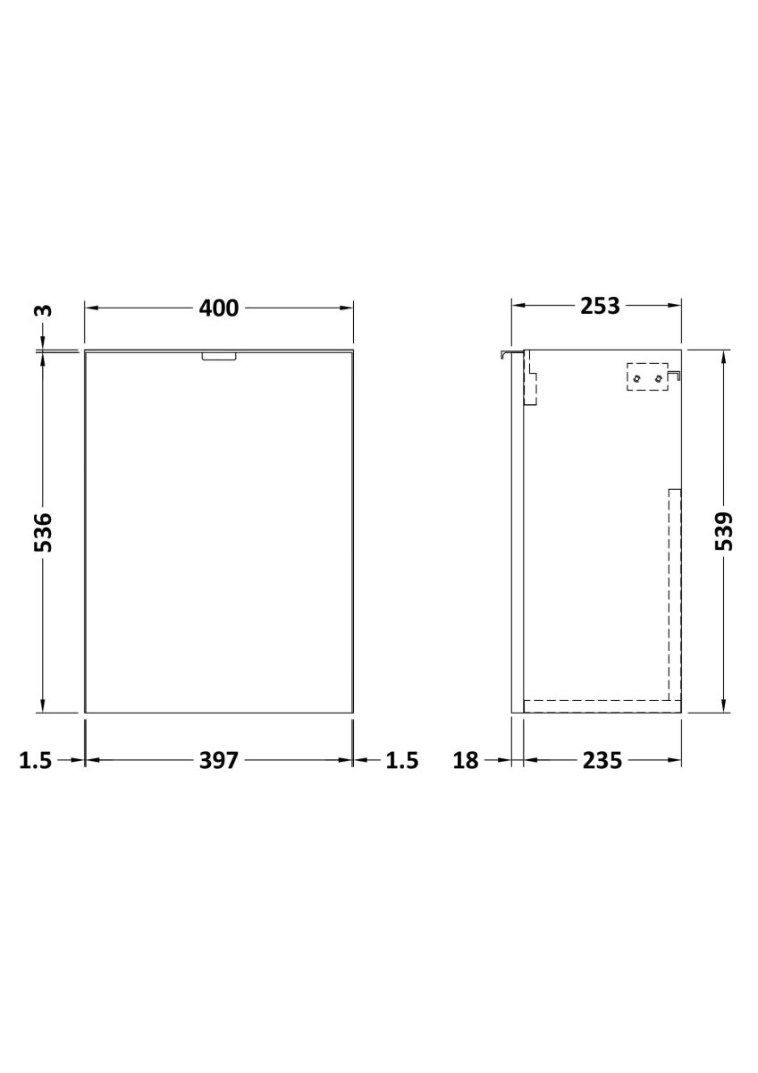 Hudson Reed Fusion Wall Hung 1 Door Vanity Unit without Basin, Modern Compact Bathroom Furniture in Gloss Grey Finish, 400mm