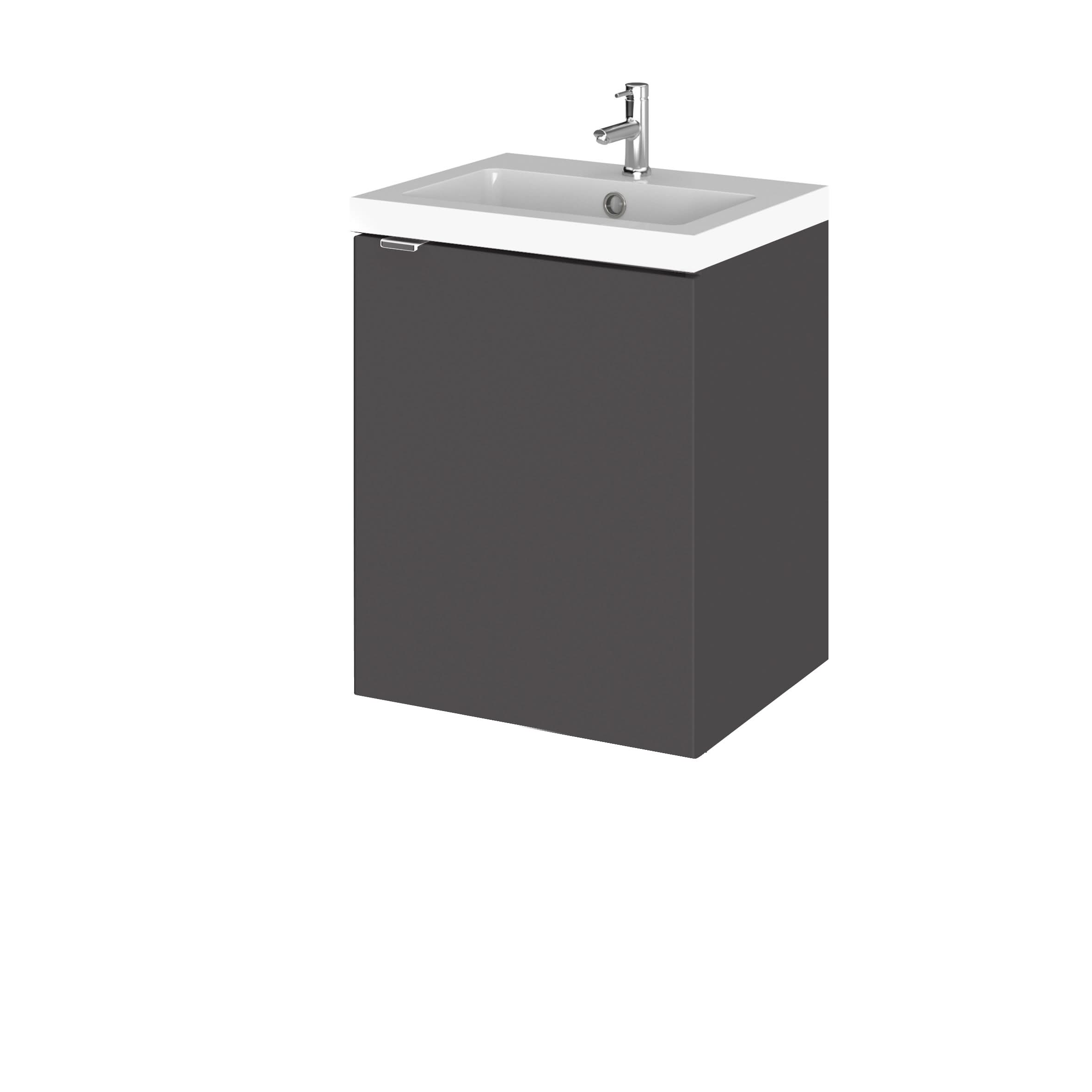 Hudson Reed Fusion Wall Hung Vanity Unit, Durable 1 Door Soft Close Cabinet with Wrapover Handle Vanity Unit for Modern Compact Bathroom in Gloss Grey Finish, 400mm