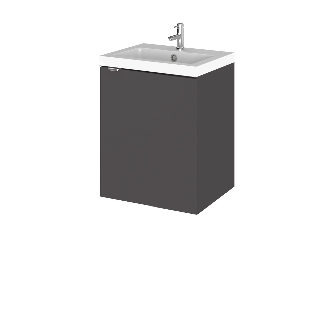 Hudson Reed Fusion Wall Hung Vanity Unit, Durable 1 Door Soft Close Cabinet with Wrapover Handle Vanity Unit for Modern Compact Bathroom in Gloss Grey Finish, 400mm