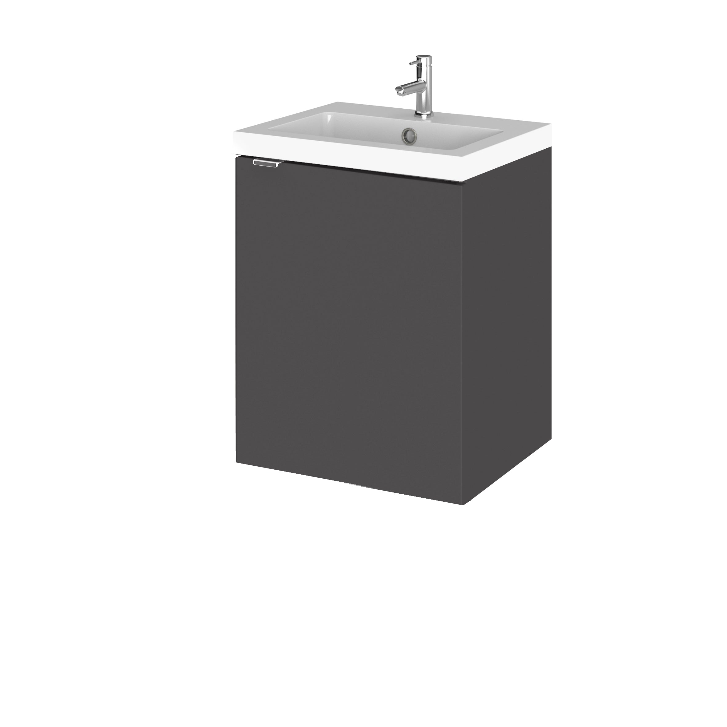 Hudson Reed Fusion Wall Hung 1 Door Vanity Unit without Basin, Modern Compact Bathroom Storage in Gloss Grey Finish, 400mm