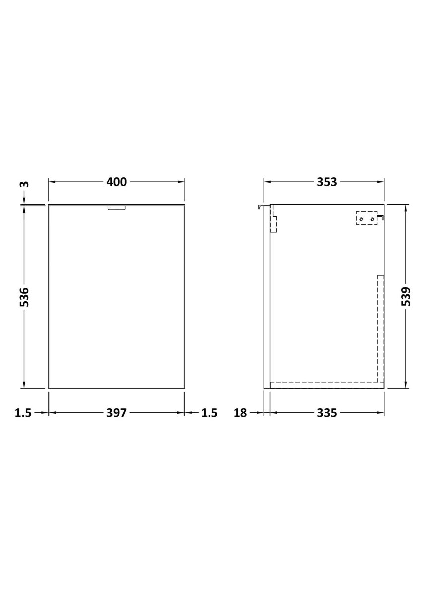 Hudson Reed Fusion Wall Hung 1 Door Vanity Unit without Basin, Modern Compact Bathroom Storage in Gloss Grey Finish, 400mm