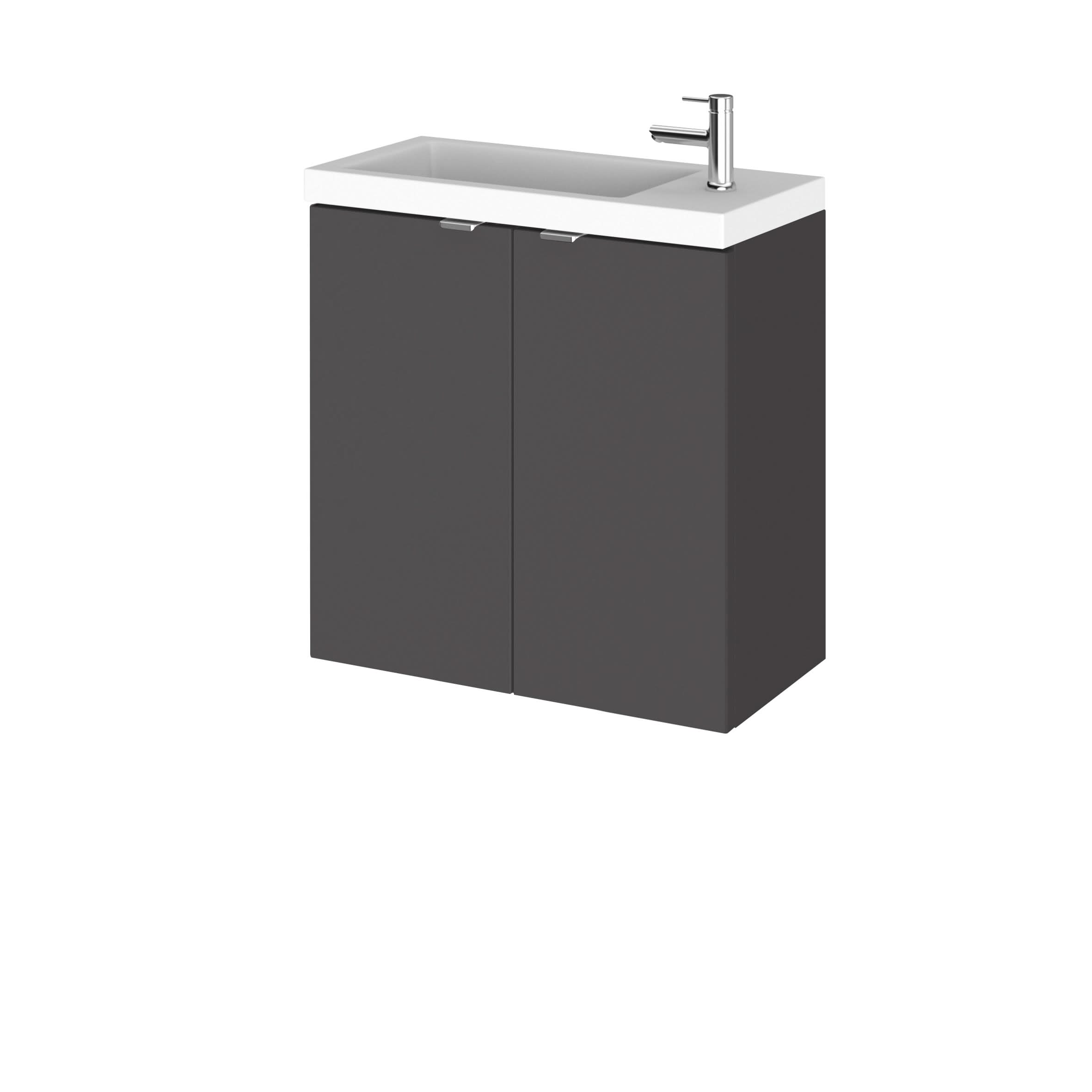 Hudson Reed Fusion Wall Hung Vanity Unit with Basin, Durable 2 Door Soft Close Cabinet Vanity Unit with Basin for Modern Compact Bathroom in Gloss Grey Finish, 500mm