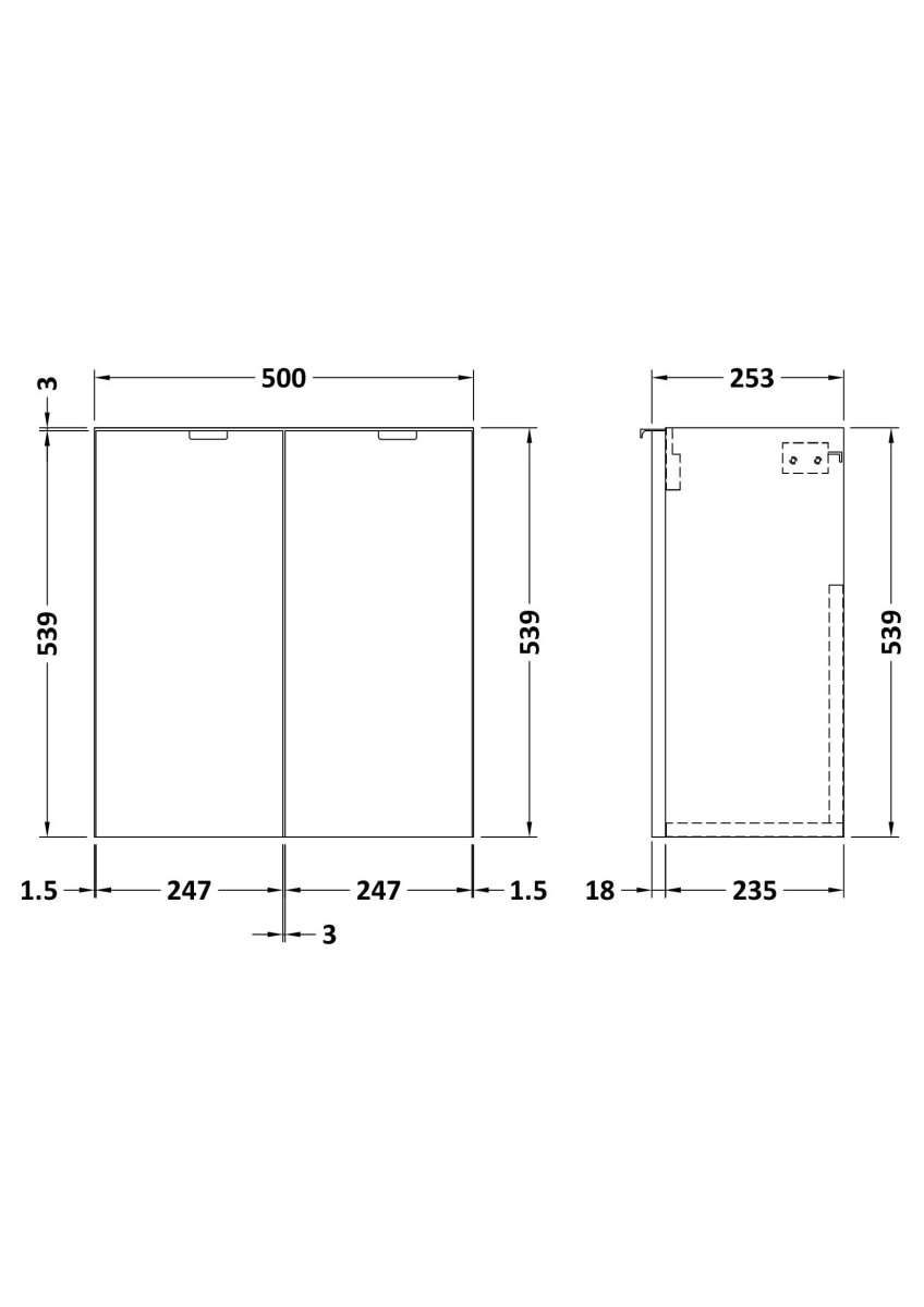 Hudson Reed Fusion Wall Hung 2 Soft Close Door Vanity Unit without Basin, Modern Compact Bathroom Furniture in Gloss Grey Finish, 500mm