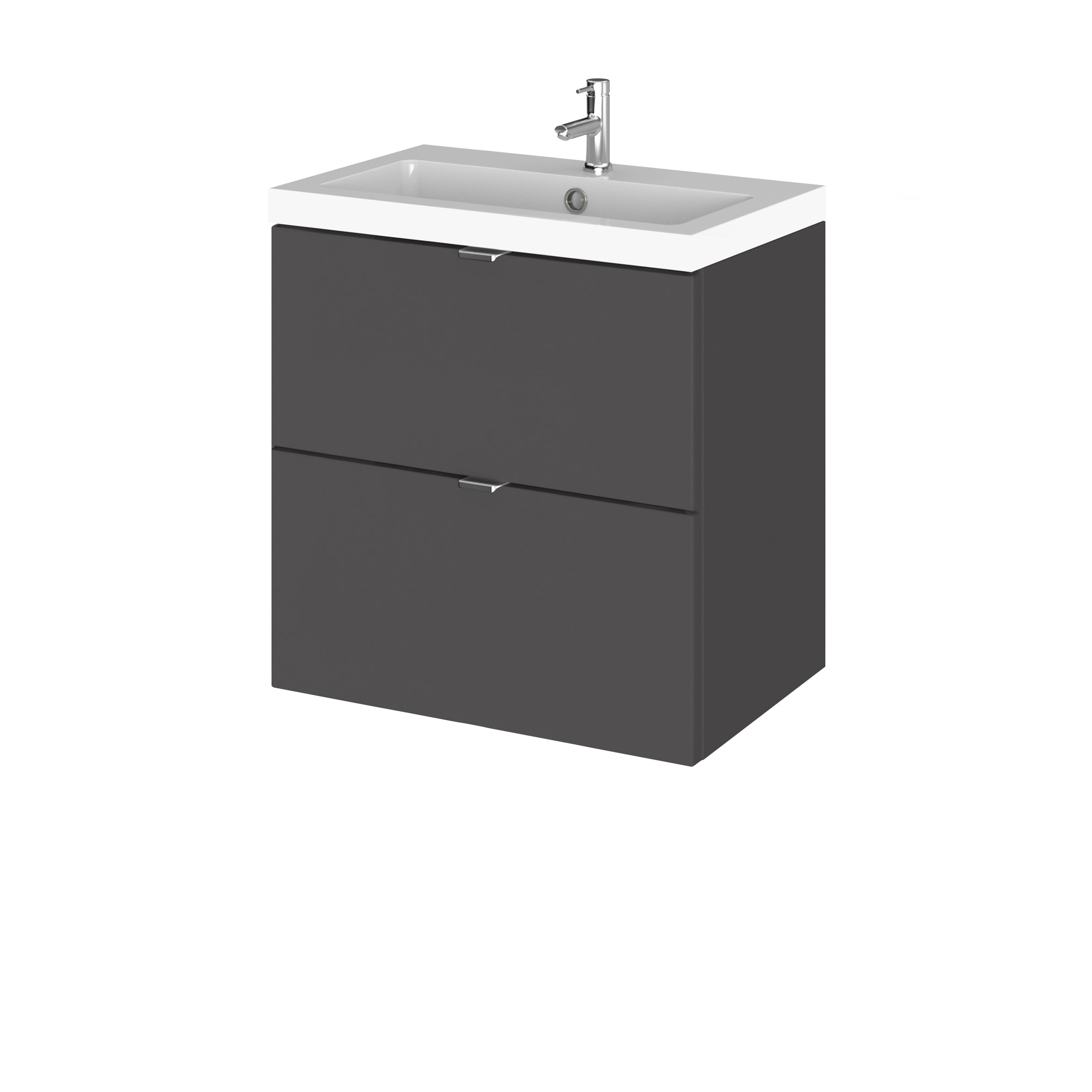 Hudson Reed Fusion Wall Hung 2 Soft Close Drawer Vanity Unit without Basin, Modern Bathroom Furniture in Gloss Grey Finish, 500mm