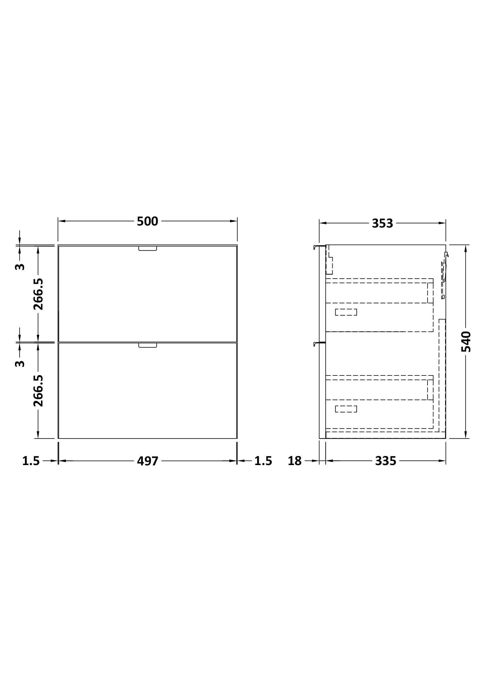 Hudson Reed Fusion Wall Hung Vanity Unit, Durable Double Soft Close Drawers with Wrapover Handle Cabinet Vanity Unit for Modern Bathroom in Gloss Grey Finish, 500mm