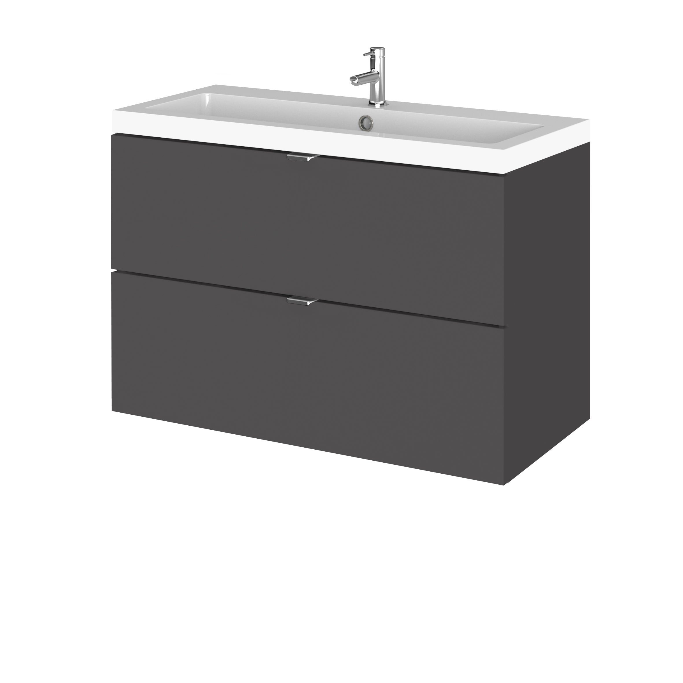 Hudson Reed Fusion Wall Hung 2 Soft Close Drawer Vanity Unit without Basin, Modern Bathroom Furniture in Gloss Grey Finish, 800mm