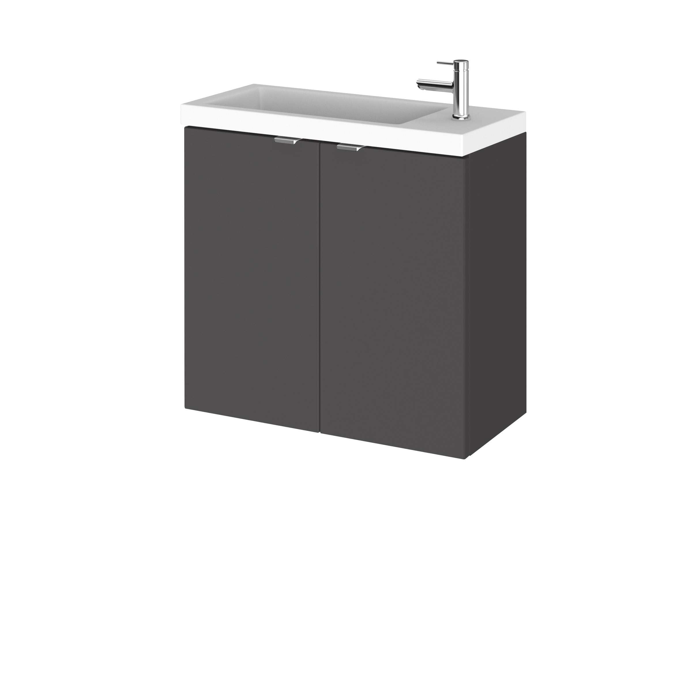 Hudson Reed Fusion Wall Hung 2 Soft Close Door Vanity Unit without Basin, Modern Compact Bathroom Storage in Gloss Grey Finish, 600mm