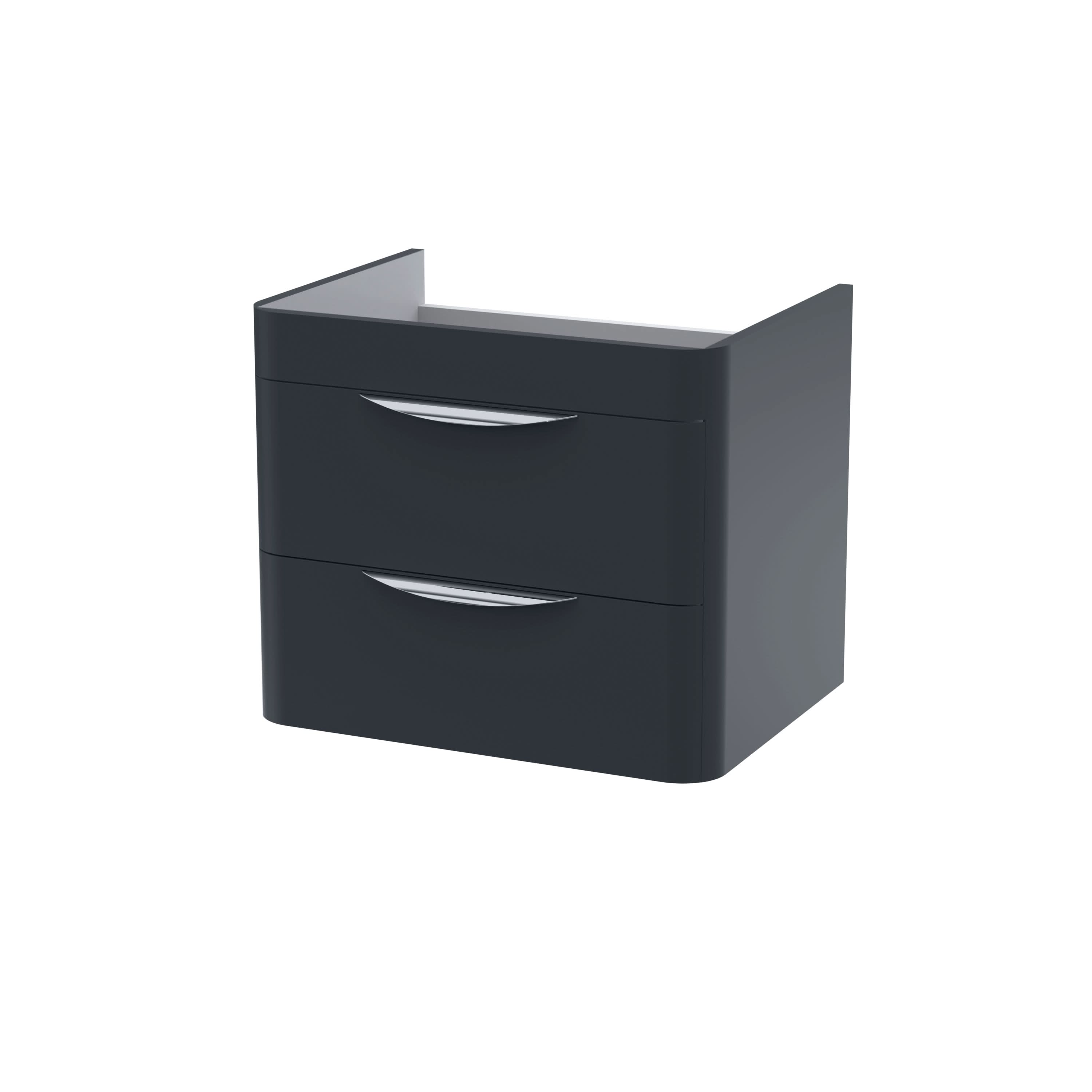 Hudson Reed Parade Wall Hung Vanity Unit, Durable 2 Soft Close Drawer Storage with Modern Cup Handles, Stylish Bathroom Vanity Unit in Soft Black Matt Finish, 600mm