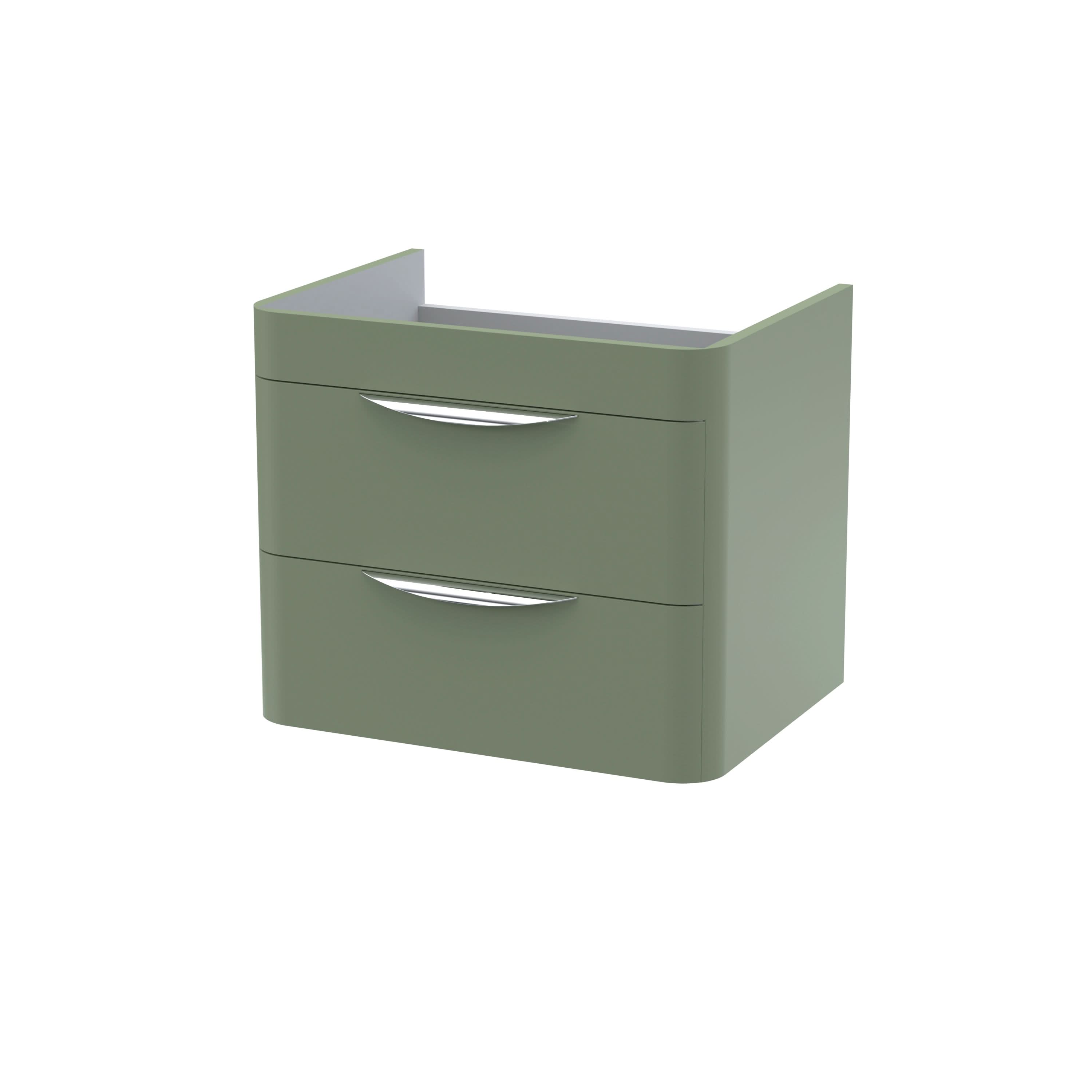 Hudson Reed Parade Wall Hung Vanity Unit, Durable 2 Soft Close Drawer Storage with Modern Cup Handles, Stylish Bathroom Vanity Unit in Satin Green Finish, 600mm