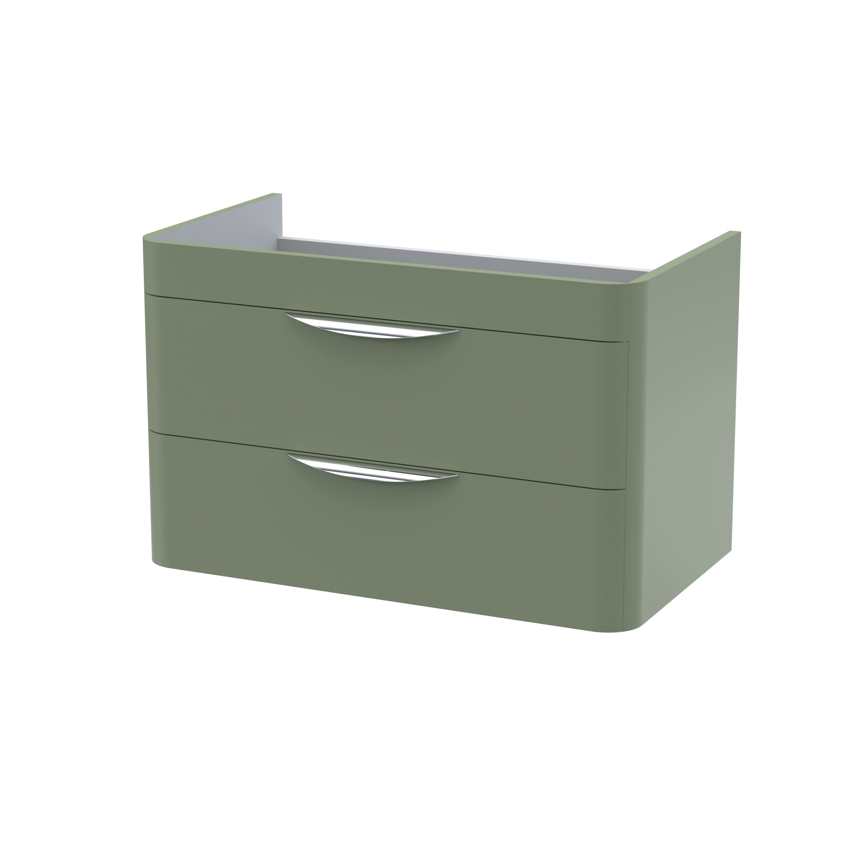 Hudson Reed Parade Wall Hung Vanity Unit, Durable 2 Soft Close Drawer Storage with Modern Cup Handles, Stylish Bathroom Vanity Unit in Satin Green Finish, 800mm