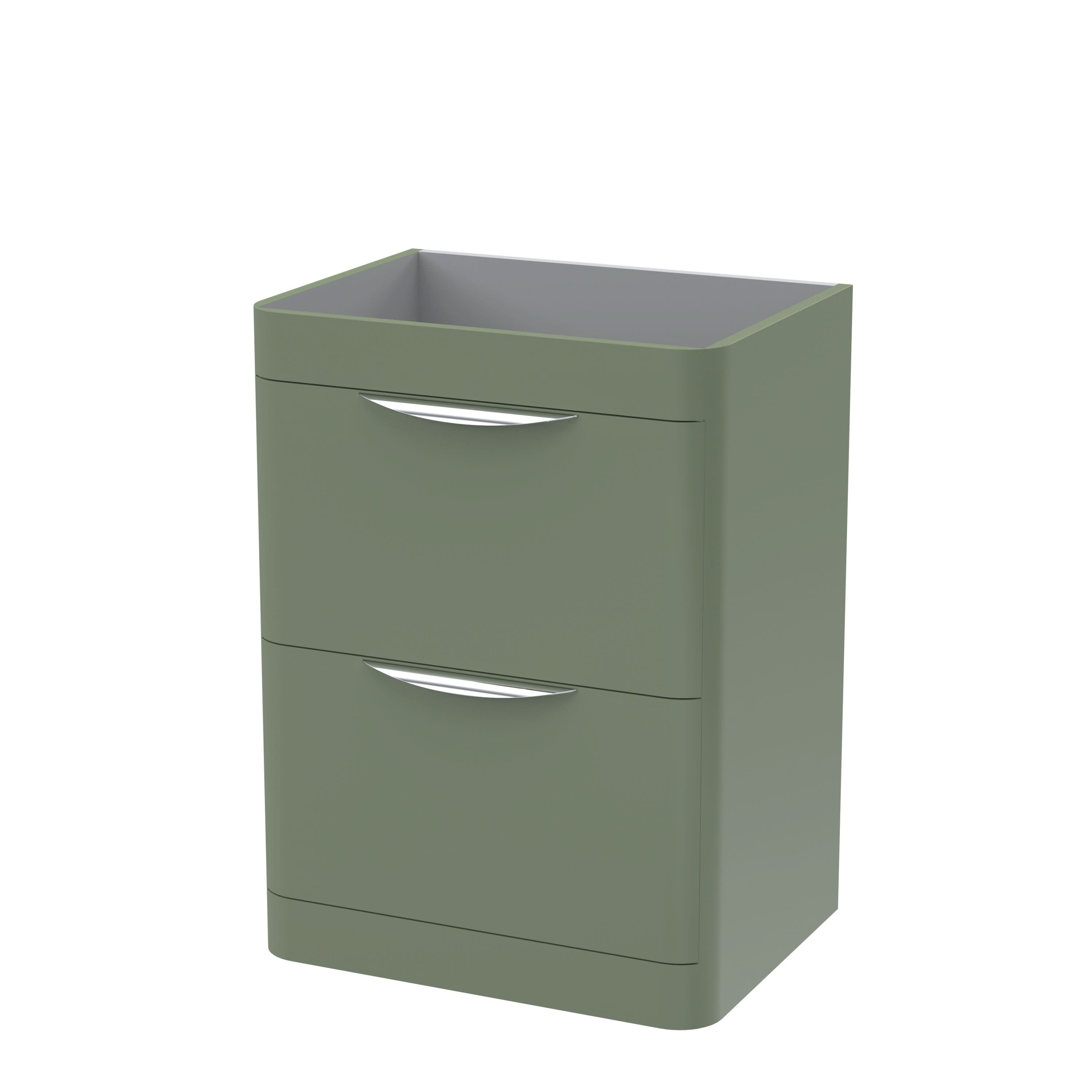 Hudson Reed Parade Floor Standing Vanity Unit, Durable 2 Soft Close Drawer Cabinet Storage for Modern Bathroom Spaces in Satin Green Matt Finish, 600mm