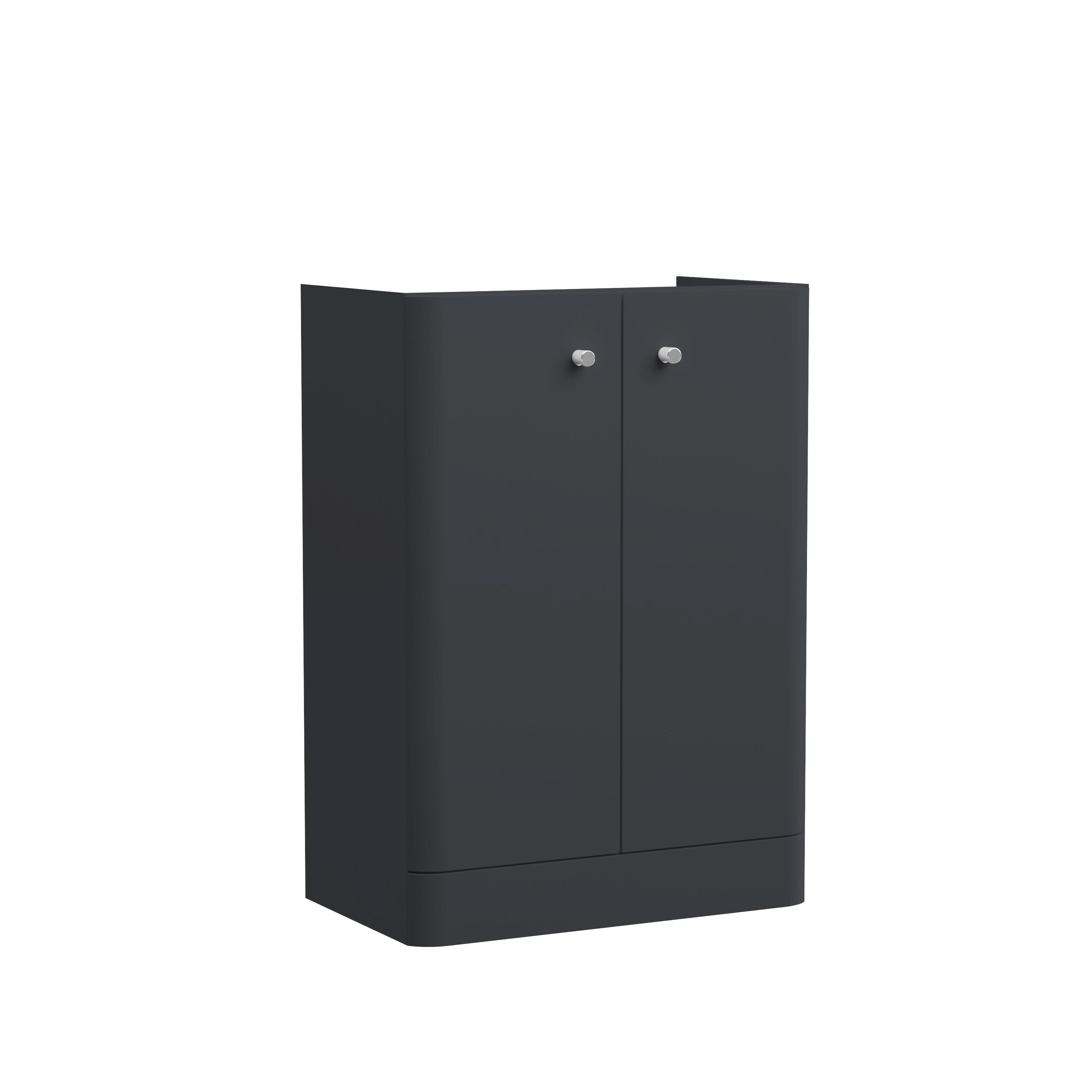 Hudson Reed Core Floor Standing Vanity Unit, Durable Double Soft Close Door Cabinet with Knob Handle Vanity Unit for Small Bathrooms in Soft Black Finish, 600mm