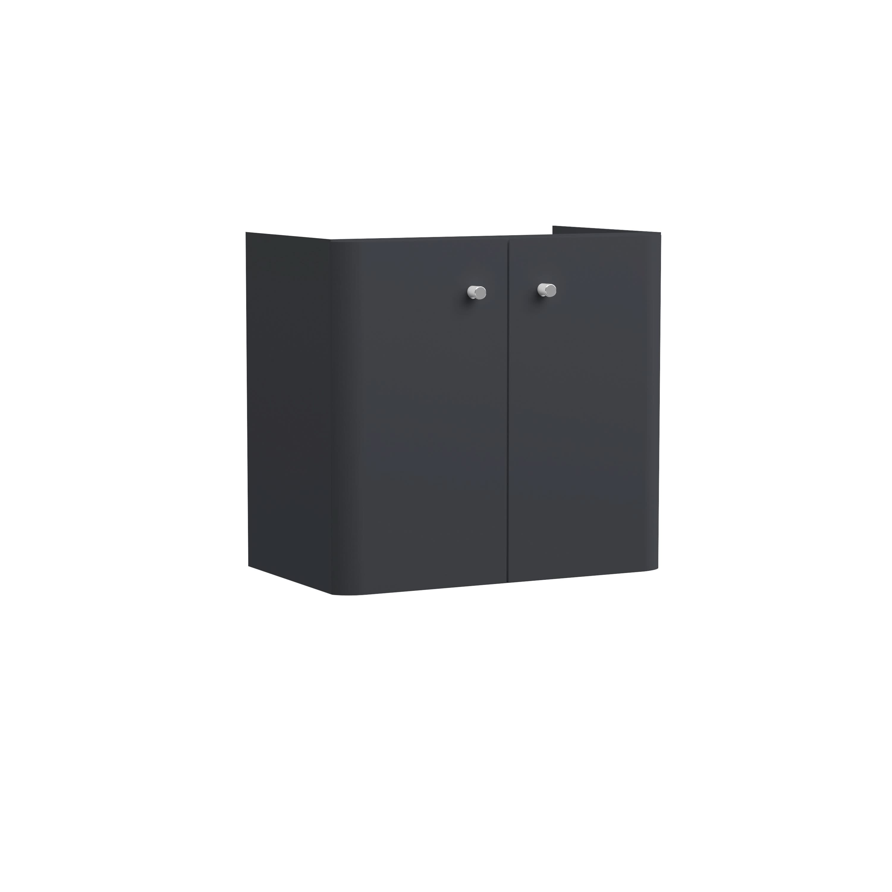 Hudson Reed Core Wall Hung Vanity Unit, Durable Double Soft Close Door Cabinet with Knob Handle Vanity Unit for Small Bathrooms in Soft Black Finish, 600mm