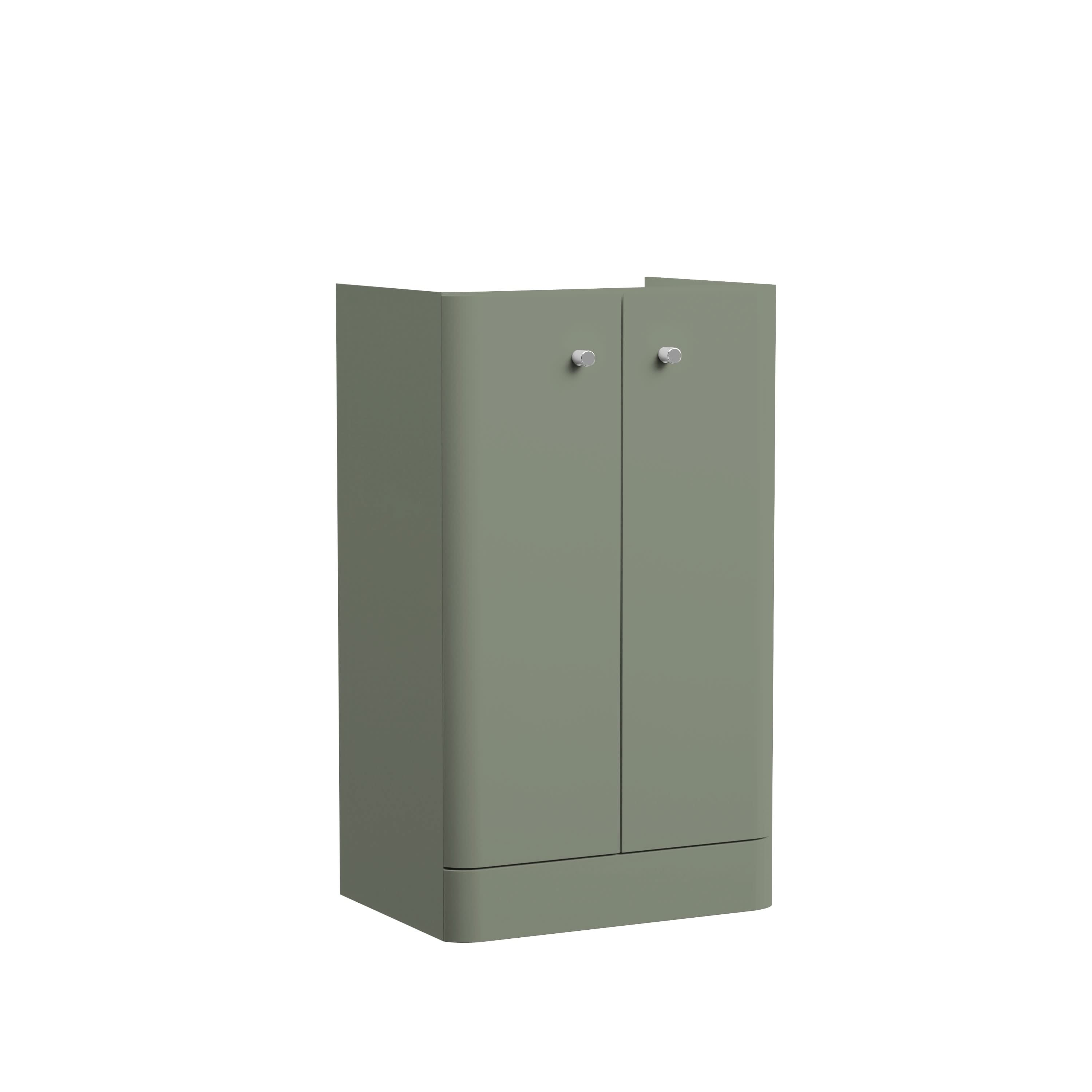 Hudson Reed Core Floor Standing Vanity Unit, Durable Double Soft Close Door Cabinet with Knob Handle Vanity Unit for Small Bathrooms in Satin Green Finish, 500mm