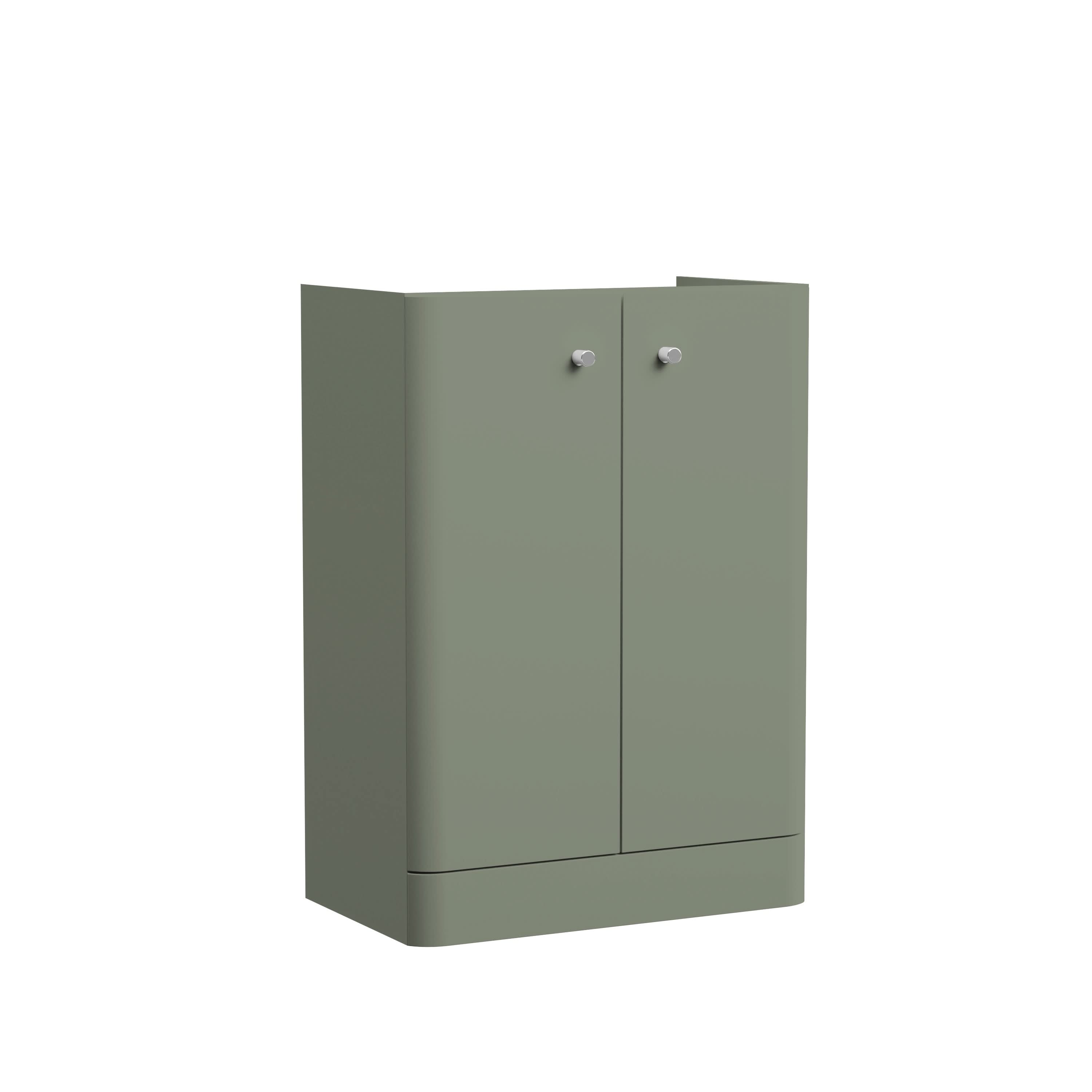 Hudson Reed Core Floor Standing Vanity Unit, Durable Double Soft Close Door Cabinet with Knob Handle Vanity Unit for Small Bathrooms in Satin Green Finish, 600mm