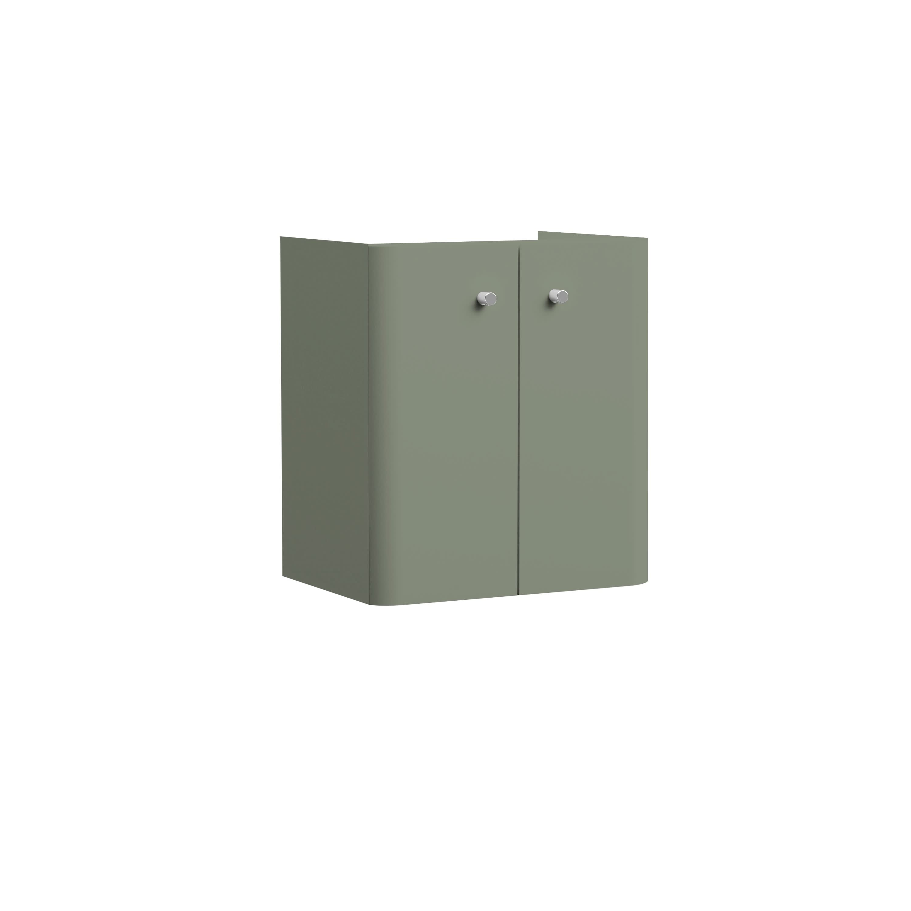 Hudson Reed Core Wall Hung Vanity Unit, Durable Double Soft Close Door Cabinet with Knob Handle Vanity Unit for Small Bathrooms in Satin Green Finish, 500mm