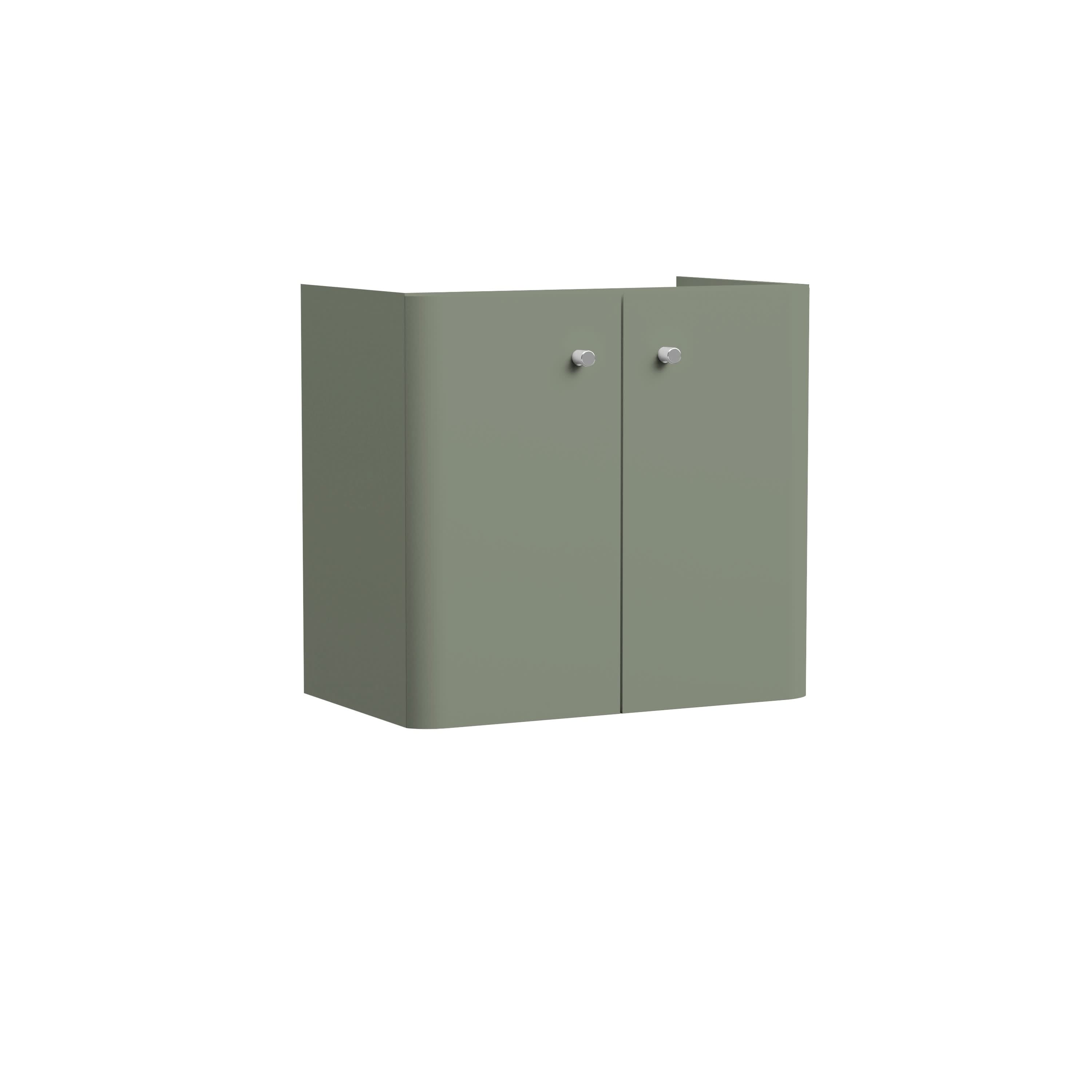 Hudson Reed Core Wall Hung Vanity Unit, Durable Double Soft Close Door Cabinet with Knob Handle Vanity Unit for Small Bathrooms in Satin Green Finish, 600mm