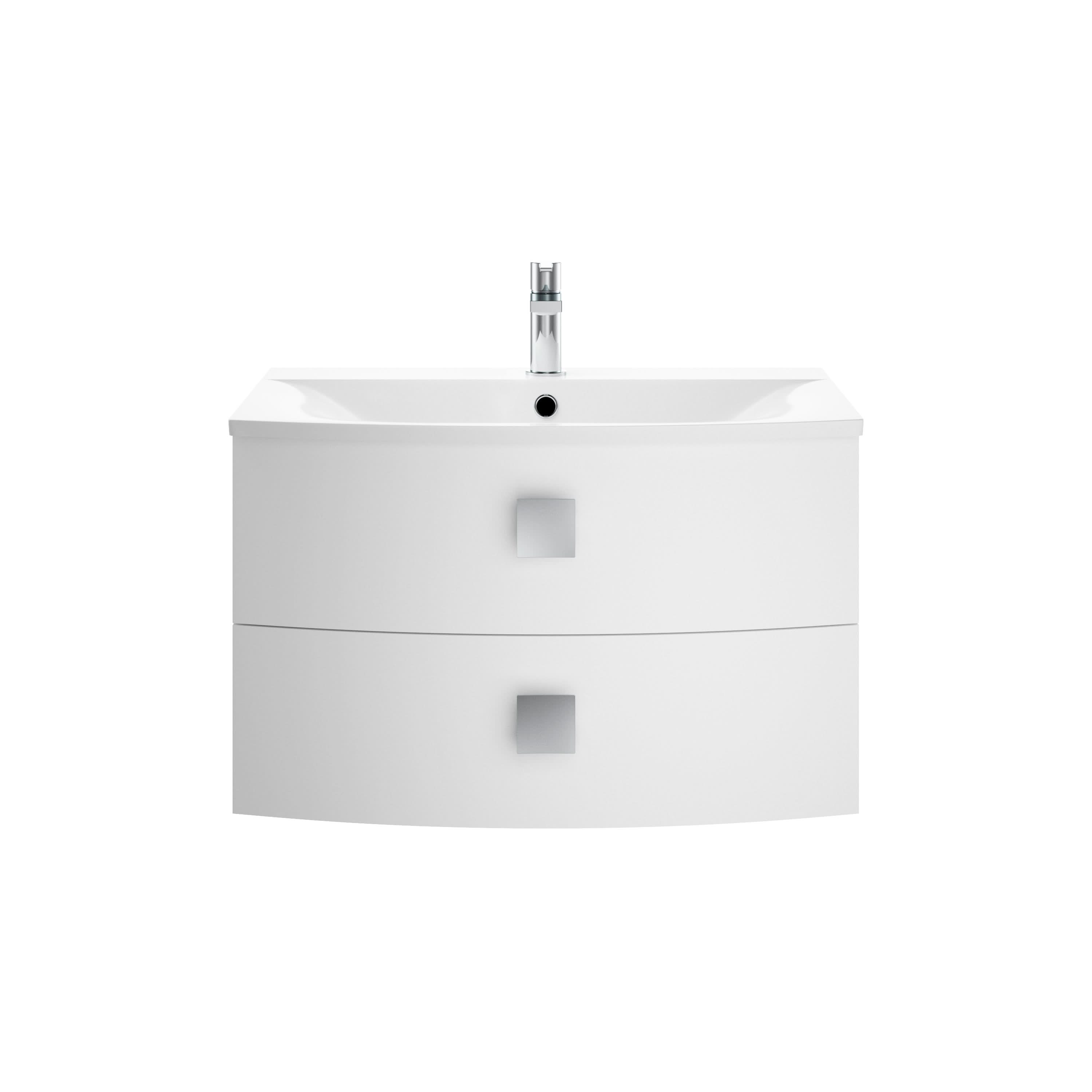 Hudson Reed Sarenna Wall Hung Vanity Unit, Durable 2 Soft Close Drawer with Square Handles Storage Vanity Unit for Modern Bathrooms in Moon White Finish, 700mm
