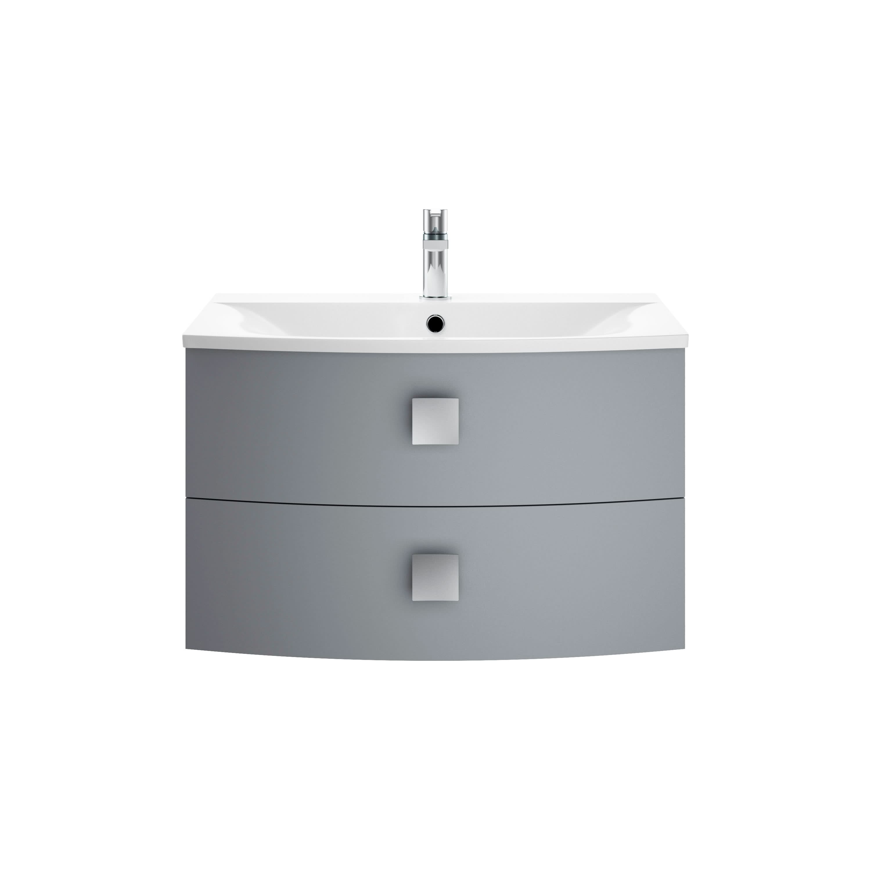 Hudson Reed Sarenna Wall Hung Vanity Unit, Durable 2 Soft Close Drawer with Square Handles Storage Vanity Unit for Modern Bathrooms in Dove Grey Finish, 700mm