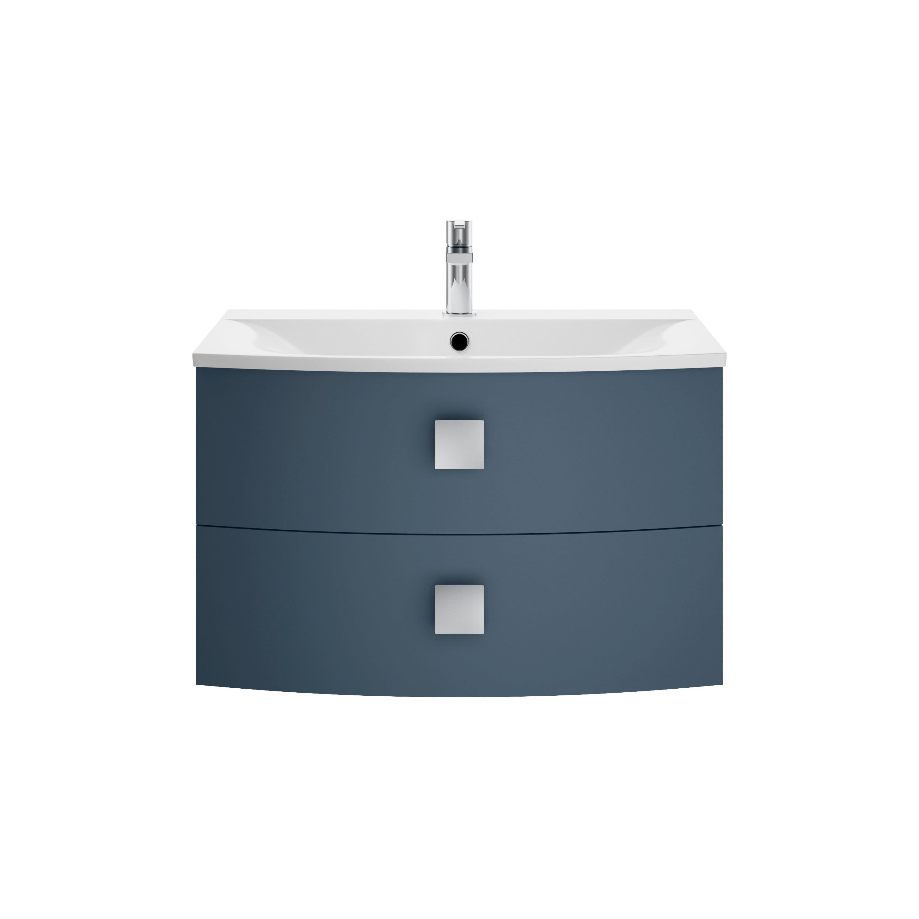 Hudson Reed Sarenna Wall Hung Vanity Unit, Durable 2 Soft Close Drawer with Square Handles Storage Vanity Unit for Modern Bathrooms in Mineral Blue Finish, 700mm